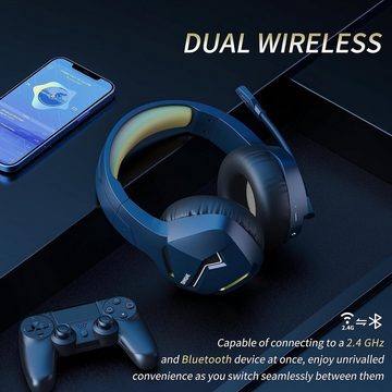 BINNUNE Gaming-Headset (Niedrige kabellose 2,4-GHz-Latenz für High-Fidelity-Sound, Bluetooth, Headset Wireless mit Mikrofon für PC PS4 Playstation, Bluetooth Gaming)