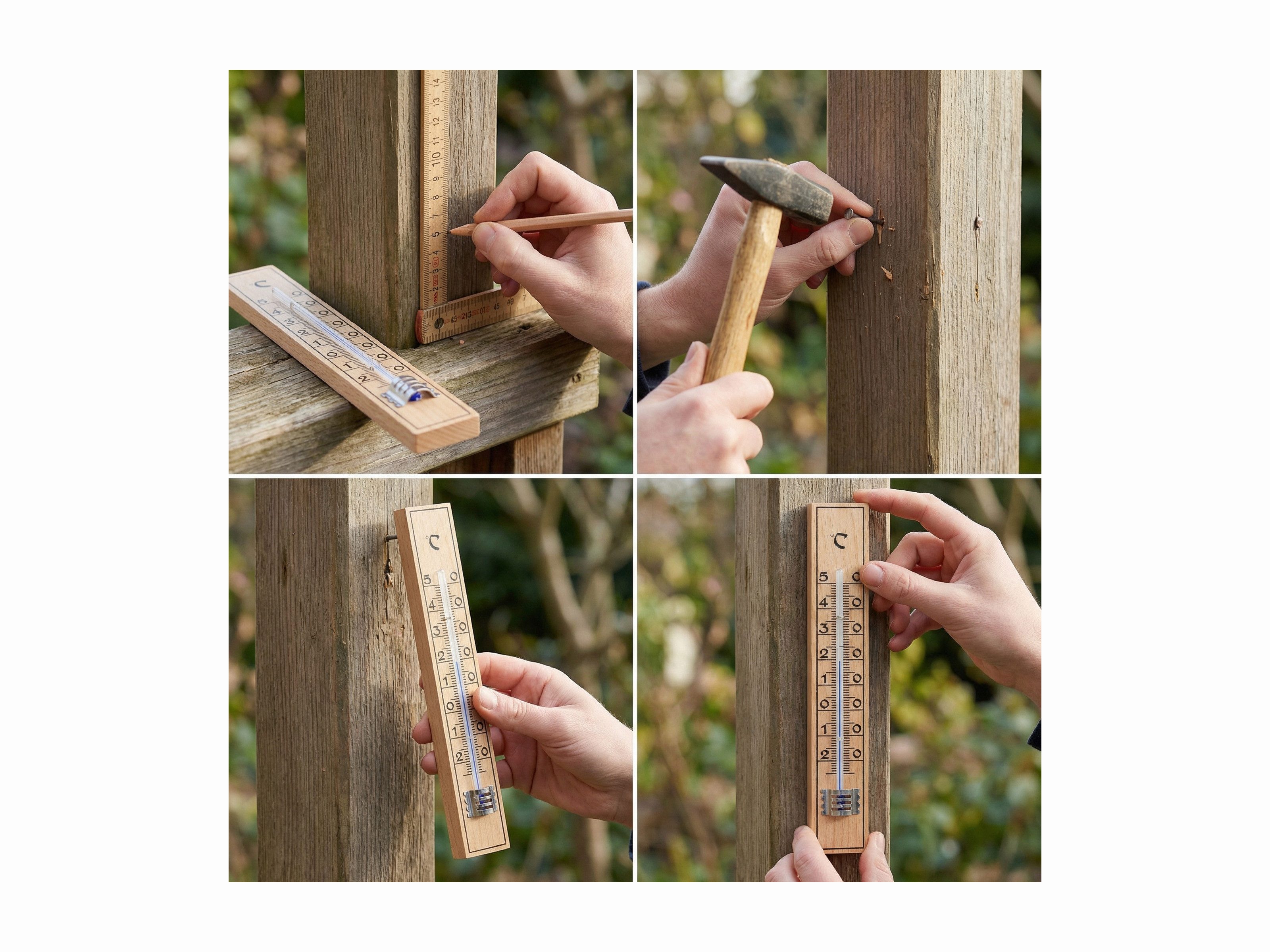 Lantelme Raumthermometer 5 Stück Holzthermometer Set Außenthermometer, 5-tlg., Holzthermometer Auswahl 3 oder 5 Stück Set, Deutsche Herstellung, Temperaturanzeige -25 bis 50°C Analog, 17cm Lang