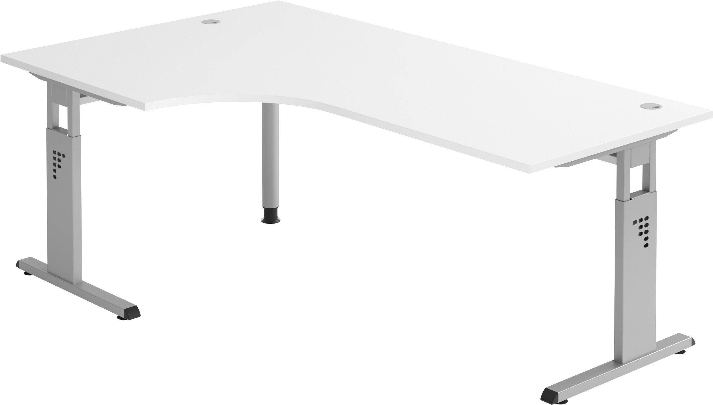 bümö Schreibtisch Schreibtisch Serie-O, Eckform: 200 x 120 cm - Dekor: Weiß - Gestell: Silber