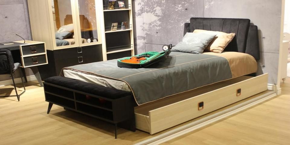 Xlmoebel Schlafzimmer-Set Modernes Jugendzimmer Set in Holzoptik mit Bett und Stauraum, (6-tlg., Schlafzimmer-Set), Hergestellt in Europa