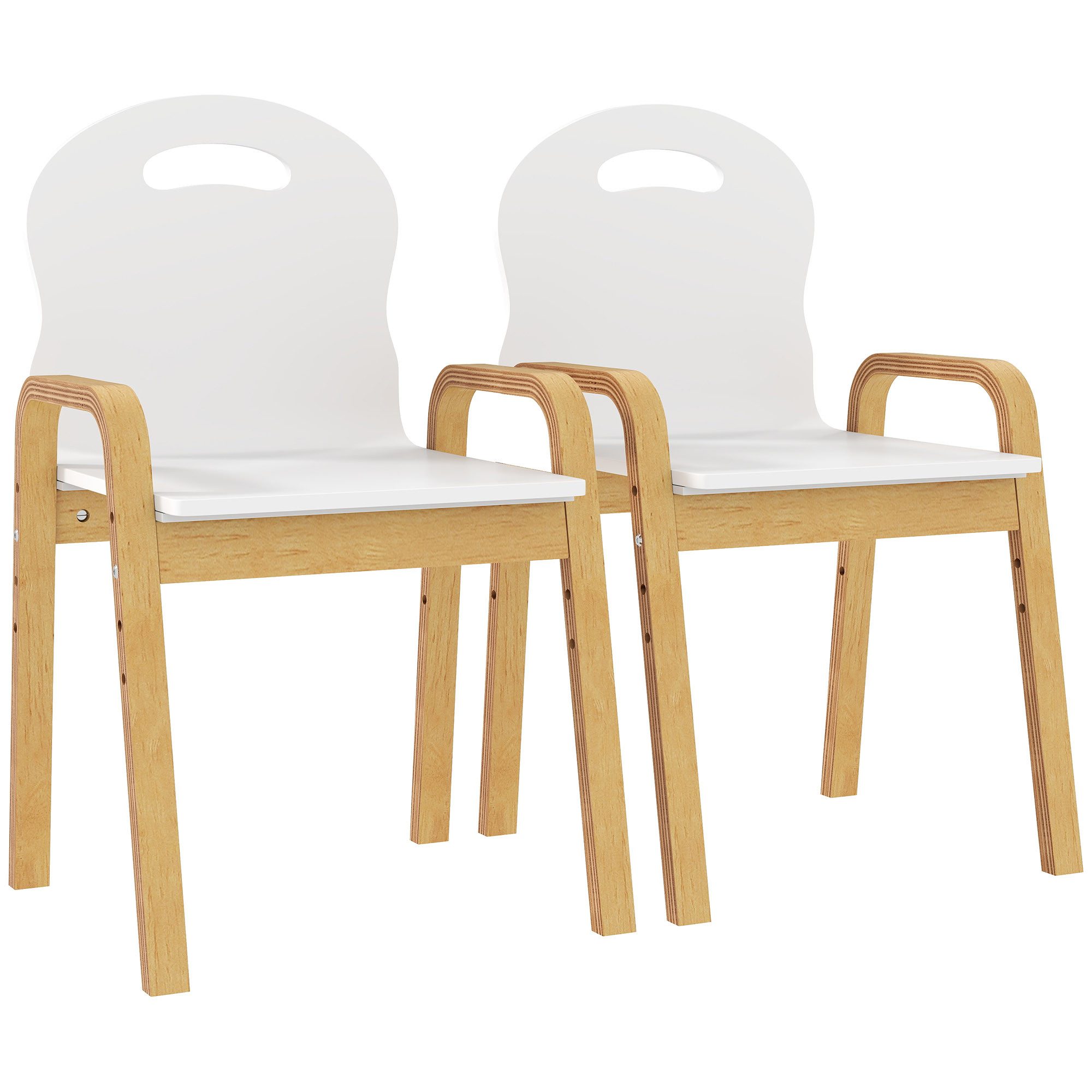 AIYAPLAY Kinderstuhl Kinderstühle mit Rückenlehne Kinderschreibtischstuhl für 3-9 Jahre (Holzstuhl, 2 St), Höhenverstellbar, stapelbar, Weiß