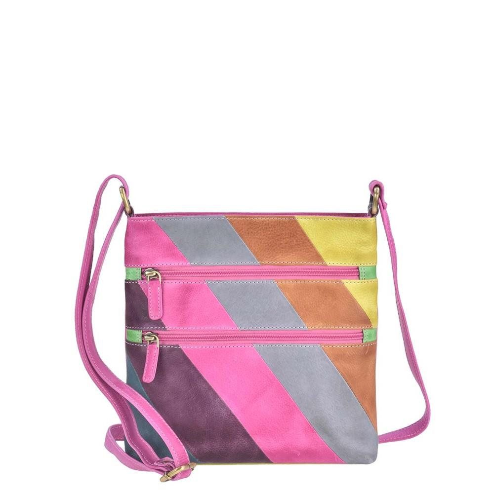 Greenburry Umhängetasche "Candy Shop" Leder, Schultertasche bunt, Damentasche, Handtasche 23x24cm, buntes Muster