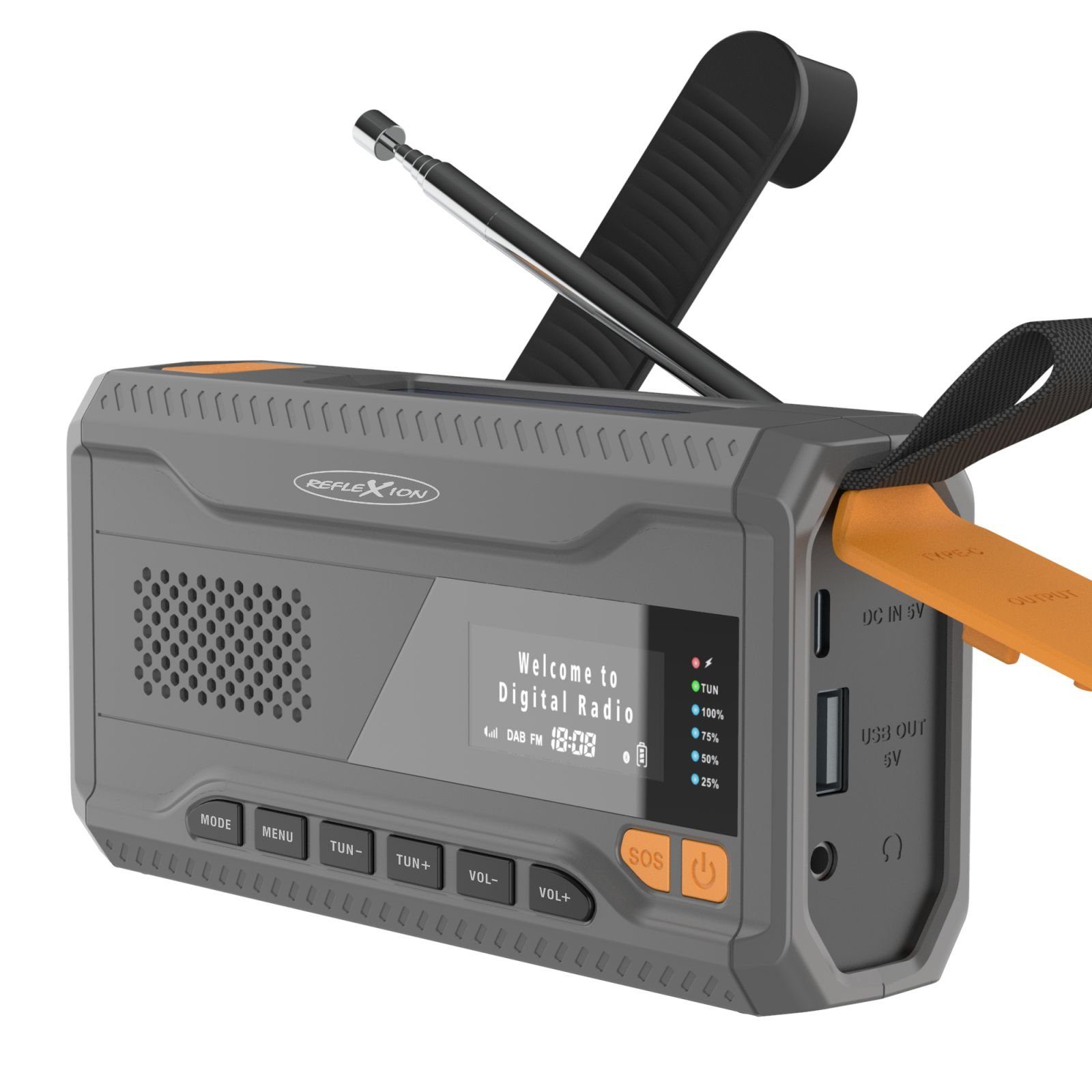 Handyladefunktion und TRA562DAB Alarmfunktion, spritzwassergeschützte (Digitalradio mAh, Anschlüsse, FM-Radio, mit Powerbank) (DAB) Digitalradio Akku Bluetooth, Reflexion 2.000 Notfallradio Tragbares SOS-Taschenlampe (DAB), Kurbelradio