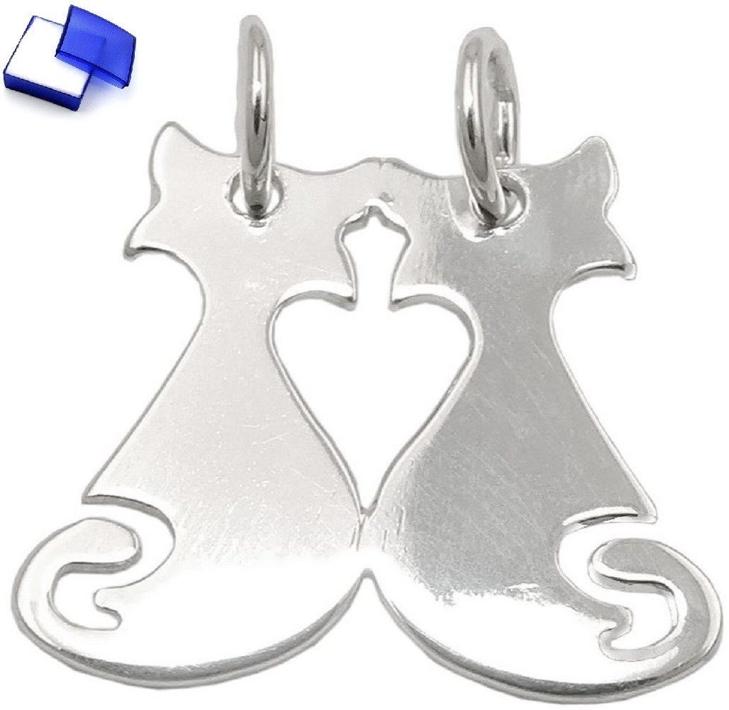 Kettenanhänger Anhänger Doppelanhänger Katzen 925 Silber 18 x 21 mm kl. Schmuckbox
