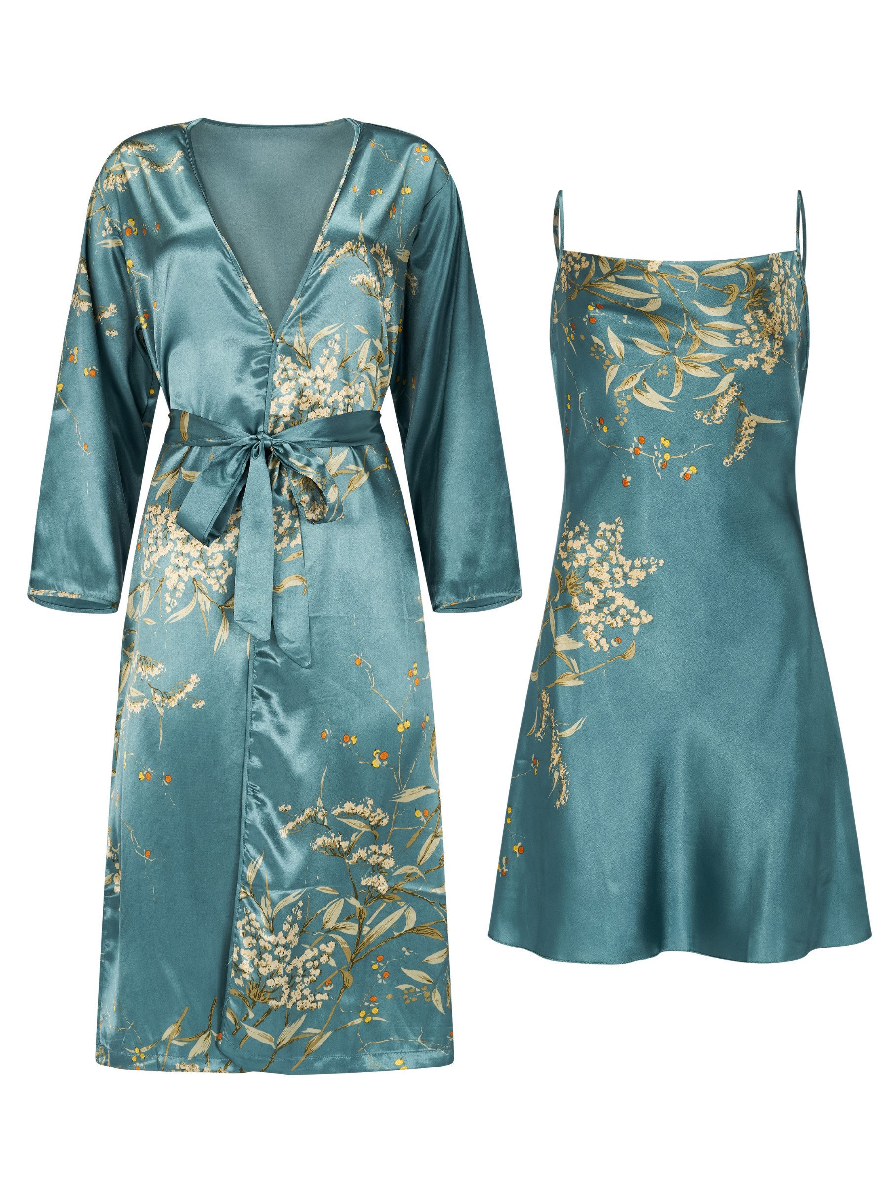 Orchibelle Morgenmantel Luxuriöses Satin Nachtwäsche Set – Damen Kimono & N günstig online kaufen