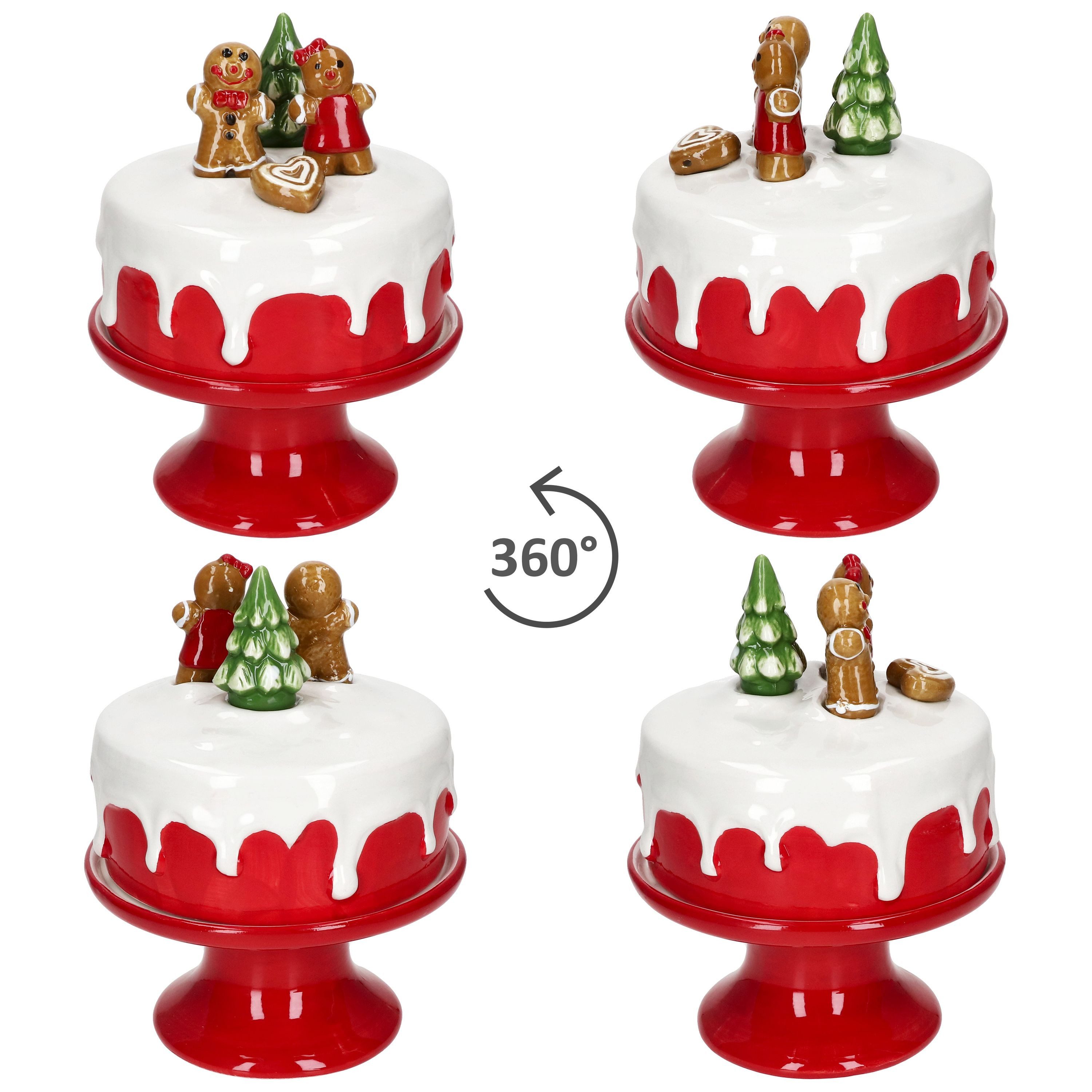 MamboCat Servierplatte Mini-Tortenplatte auf Fuß mit Lebkuchen & Tanne Steingut Weihnachten, Steingut – Bild 4 von 5