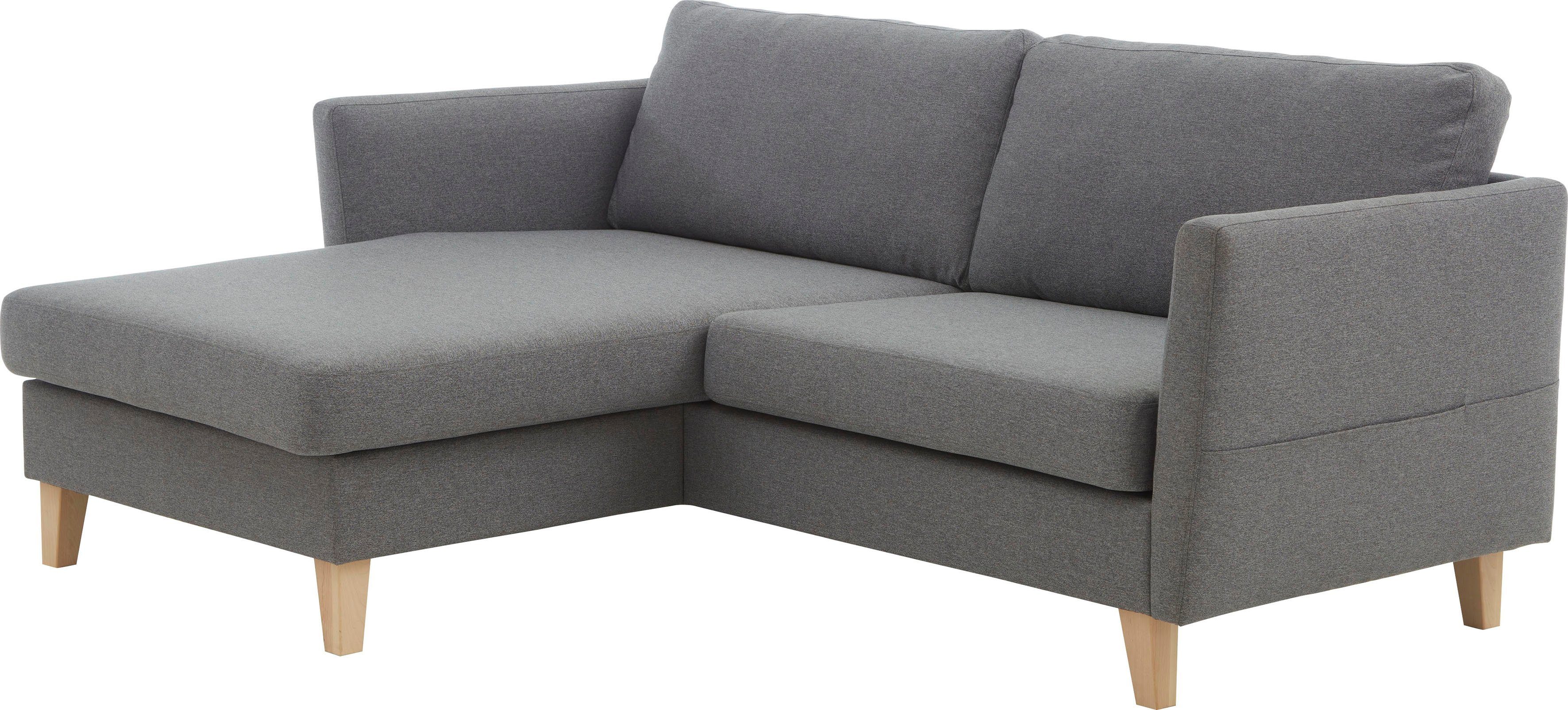 ATLANTIC home collection Ecksofa Mailo L-Form, mit Seitentaschen, Recamiere beidseitig montierbar, Massivholzfüße