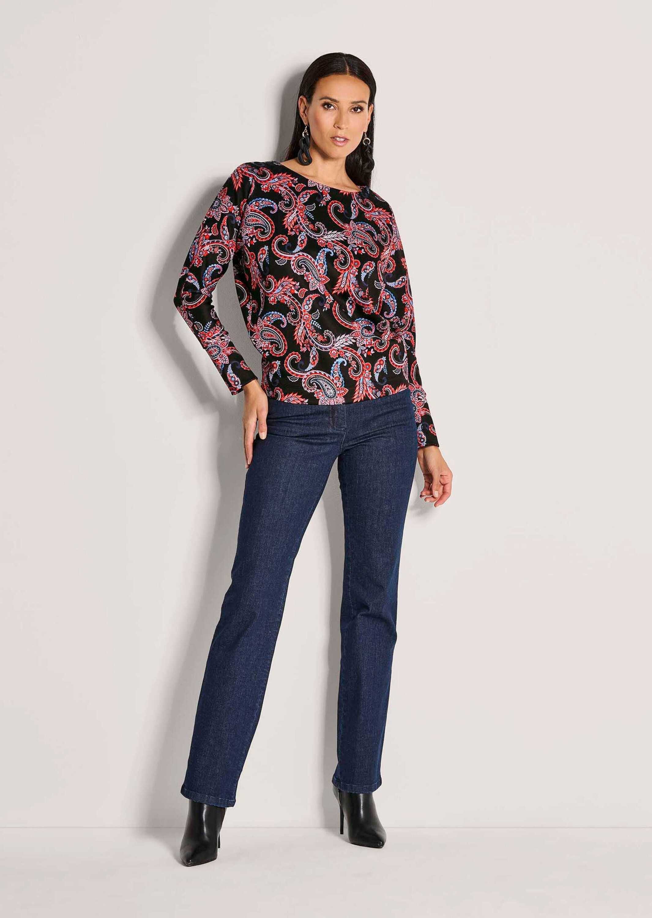 MADELEINE Langarmshirt Ethno-Sweatshirt mit Kimono-Ärmeln U-Boot-Ausschnitt, ethno Print, moderner Schnitt