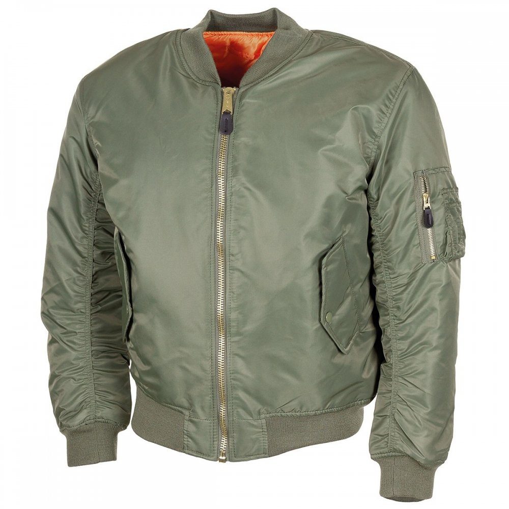 MFH Bomberjacke US Pilotenjacke MA1, Mod., oliv - L Paspeltaschen mit Patte und Druckknopf