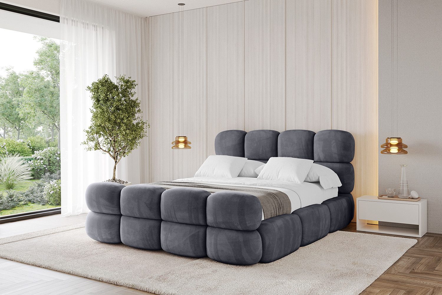ALTDECOR Polsterbett NOMA-Z (Polsterbett mit Bettkasten und Lattenrost, Boxbett ohne Matratze), Doppelbett mit Stauraum, Bett mit Kopfteil