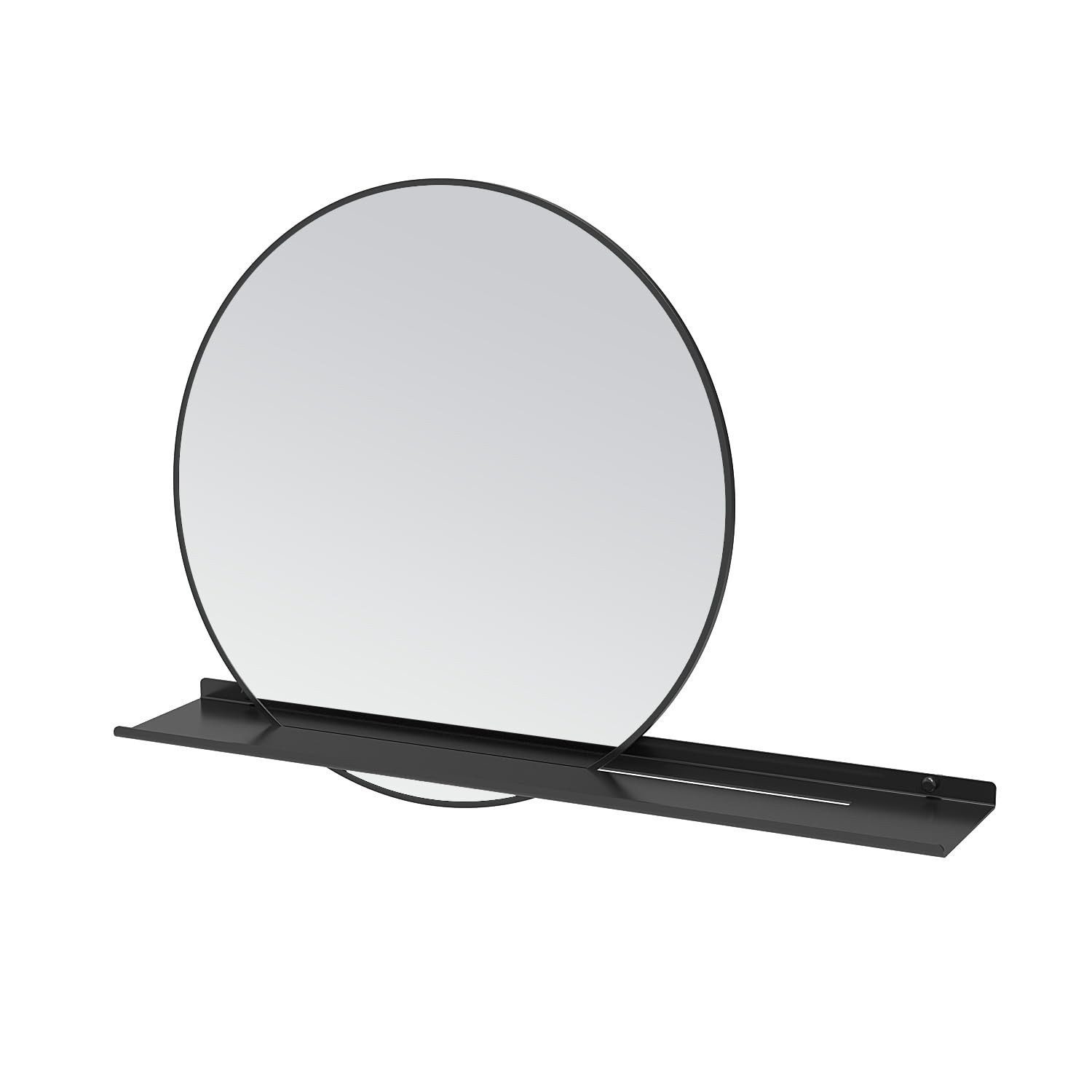 AQUALAVOS Spiegel Runder Badezimmerspiegel 50 cm mit Ablage schwarzer Rahmen ohne LED, Minimalistisches modernes Design für Flur Bad Waschtisch Schlafzimmer