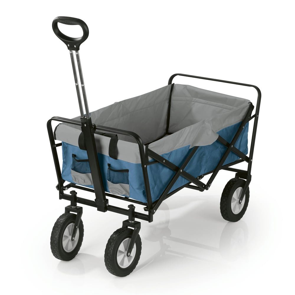 EASYmaxx Bollerwagen faltbar 80kg blau/grau, Klapp-Bollerwagen Platzsparend, leicht & vielseitig