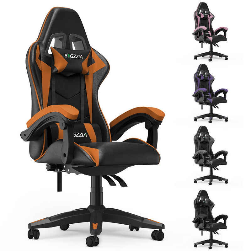 BIGZZIA Gaming-Stuhl Bürostuhl Ergonomisch mit Lendenkissen + Kopfstütze, Gaming Chair Höhenverstellbar, Computerstuhl Ergonomisch