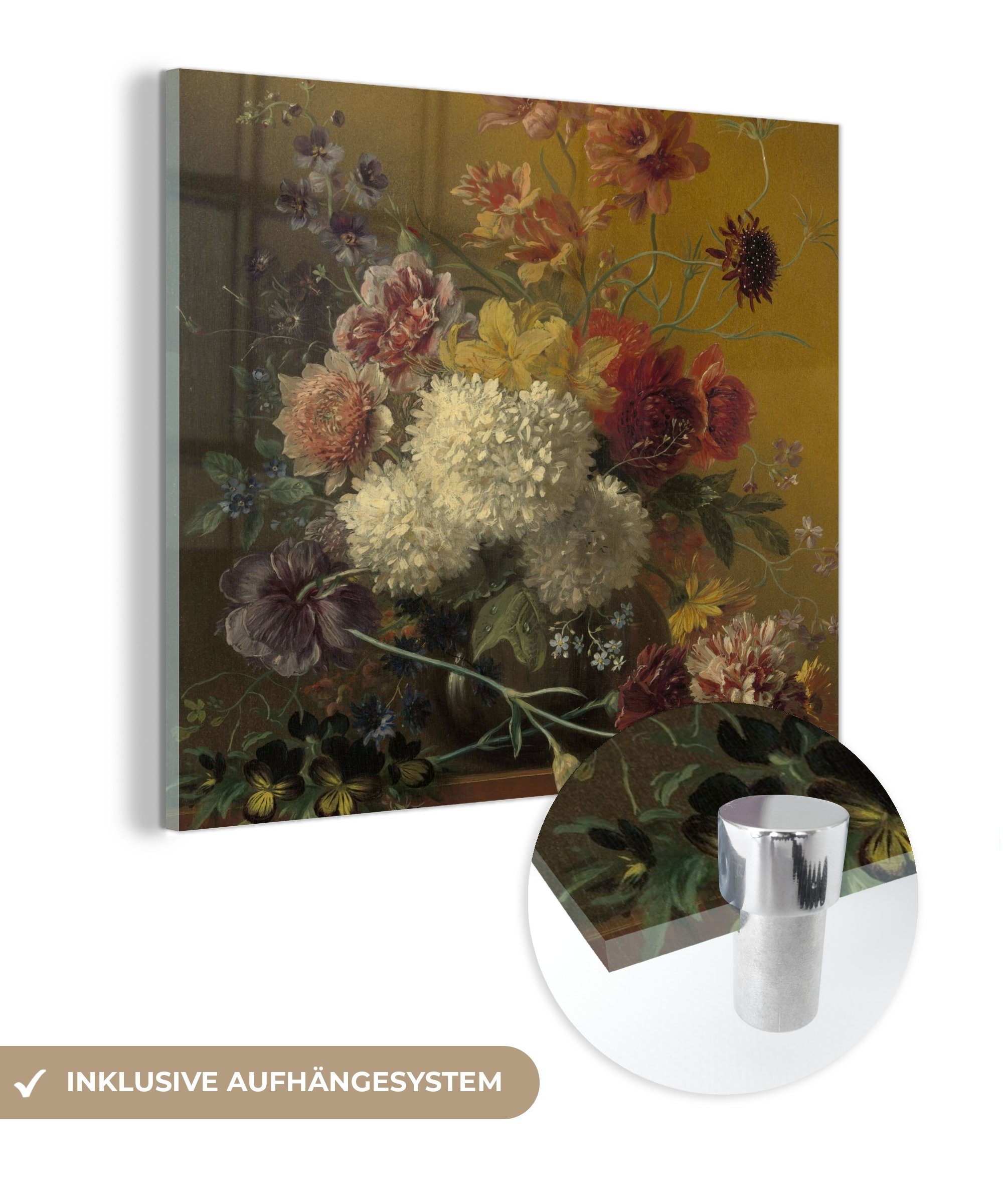 MuchoWow Acrylglasbild Stilleben mit Blumen - Gemälde von G.J.J Van Os, (1 St), Glasbilder - Bilder auf Glas Wandbild - Foto auf Glas - Wanddekoration