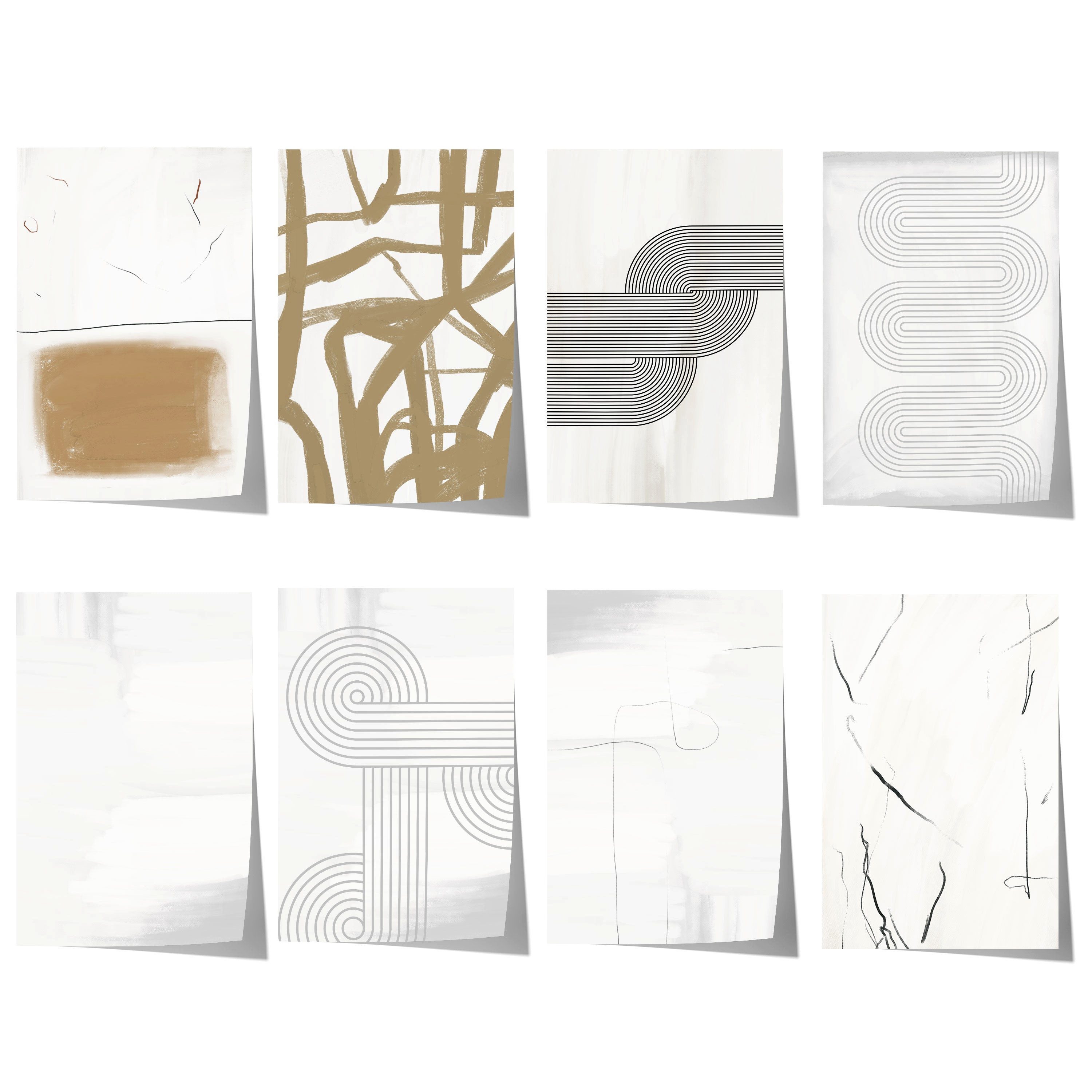 JUSTGOODMOOD Poster Abstrakte Linien Geschenkidee Minimalistische Line Art in Beige Schwar, C (1 St)
