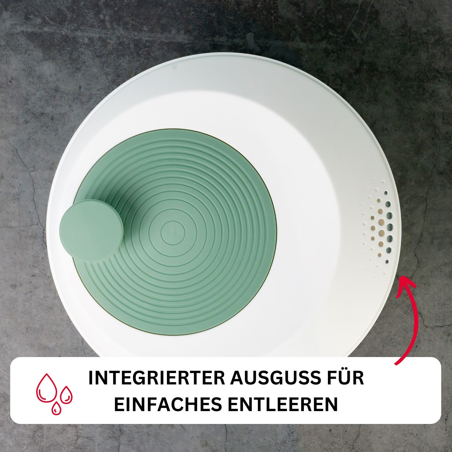 WESTMARK Salatschleuder Spinderella, Fassungsvermögen: 4,4 Liter, ø 23,5 cm, Mint-Grün, Made in Germany, BPA-frei