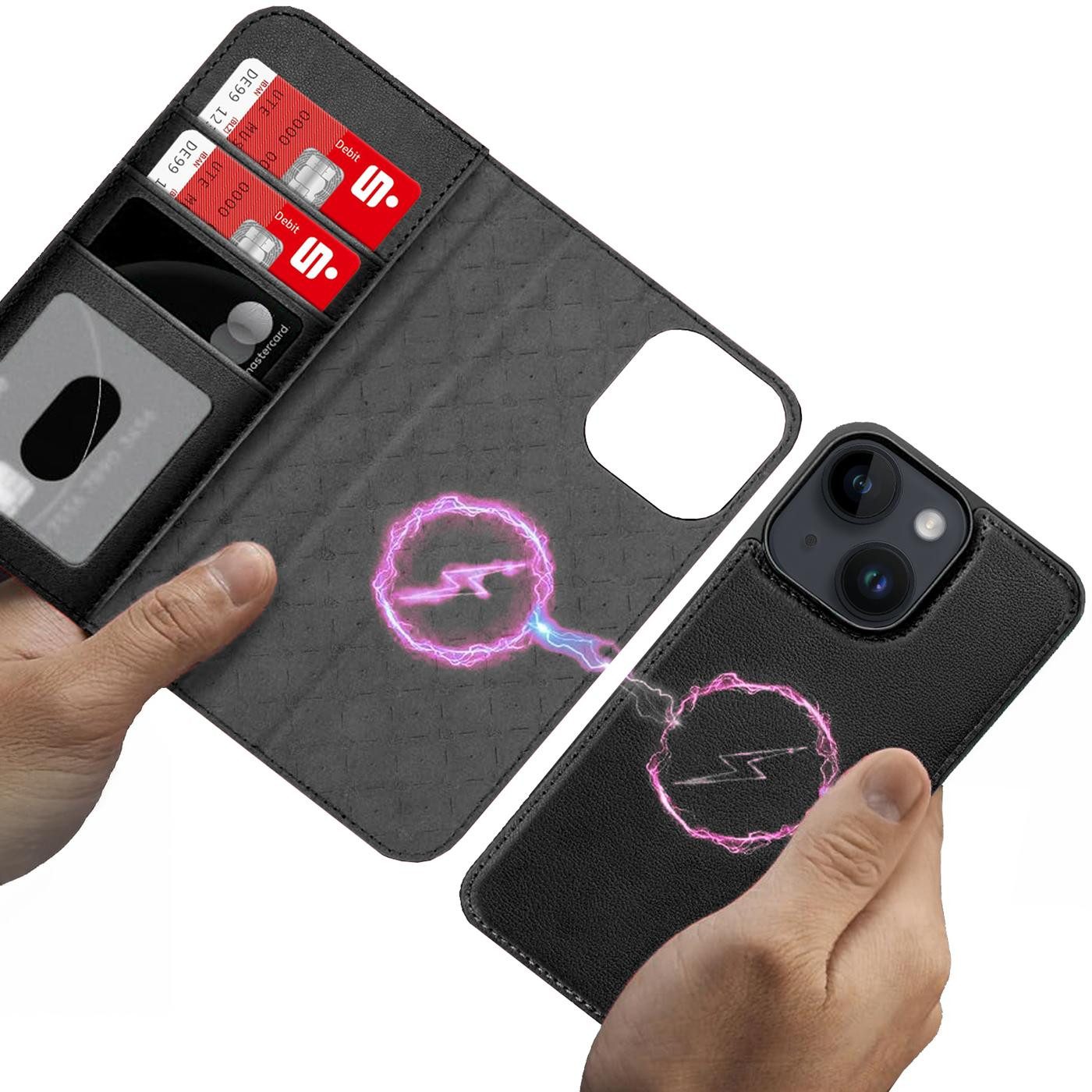 CoolGadget Handyhülle Magnet Book Case für Apple iPhone 14 Hülle + Klapphülle 6,1 Zoll, 2in1 abnehmbare magnetische RFID Schutzhülle Kartenfach Fotofenster