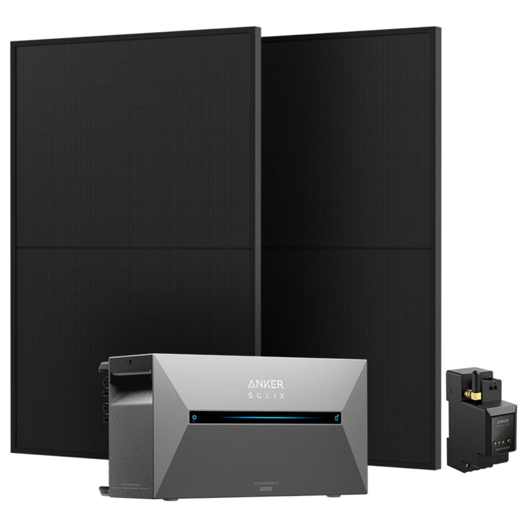 Anker Balkonkraftwerk 910W Solaranlage Anker Solix Solarbank 2 E1600 Pro Speicher, (2x Astronergy 455wp Paneele und Smart Meter im Lieferumfang enthalten), Speicher mit integriertem Wechselrichter, All-in-One 1600 Wh Akku