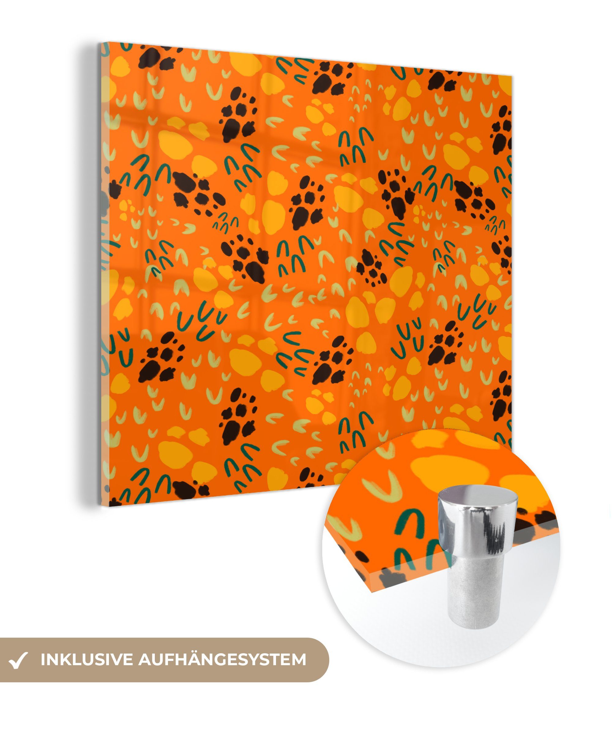 MuchoWow Acrylglasbild Orange - Abstrakt - Muster, (1 St), Glasbilder - Bilder auf Glas Wandbild - Foto auf Glas - Wanddekoration