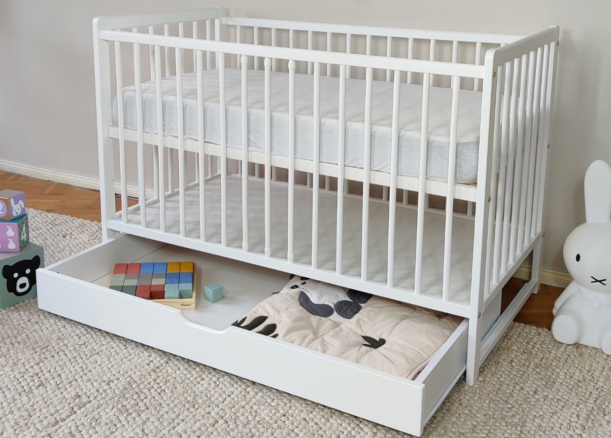 Babybett Gitterbett mit Schublade Kinderbett 60x120 höhenverstellbar