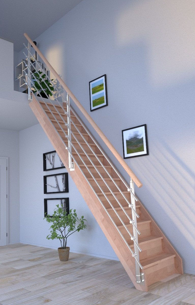 Starwood Raumspartreppe Holztreppe Rhodos in gerader Ausführung-Buche-Design Geländer