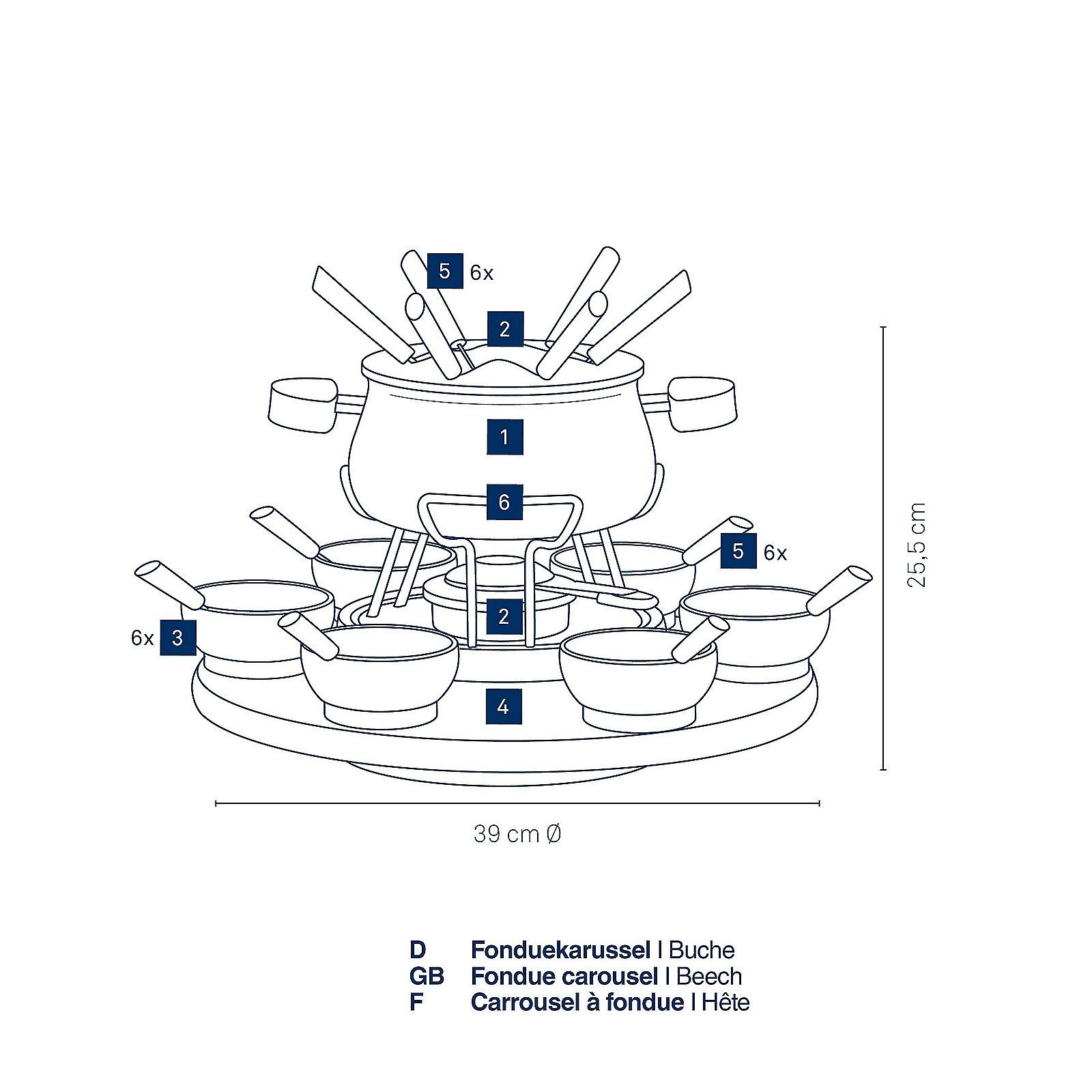 kela Fondue Natura, Fonduekarussell, Topf induktionsgeeignet, drehbare Platte & Schälchen