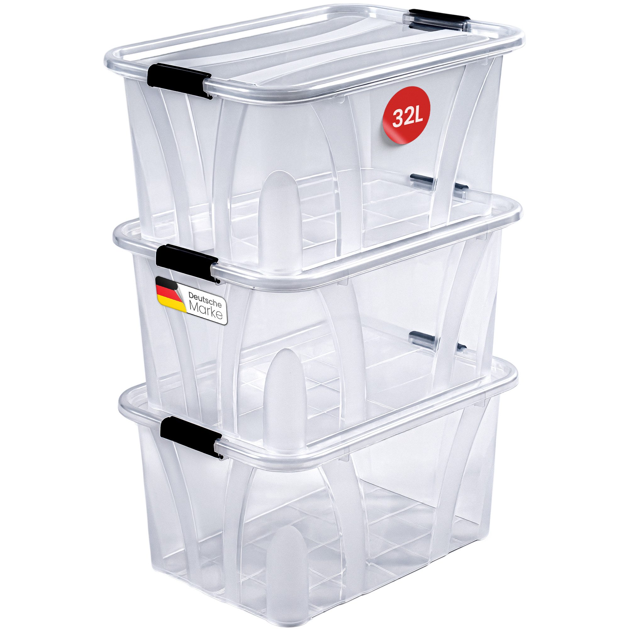 KONZEPT Aufbewahrungsbox mit Deckel groß Set BPA Frei Kunststoff, Aufbewahrungsboxen mit deckel (Set, 3 Boxen), lebensmittelecht