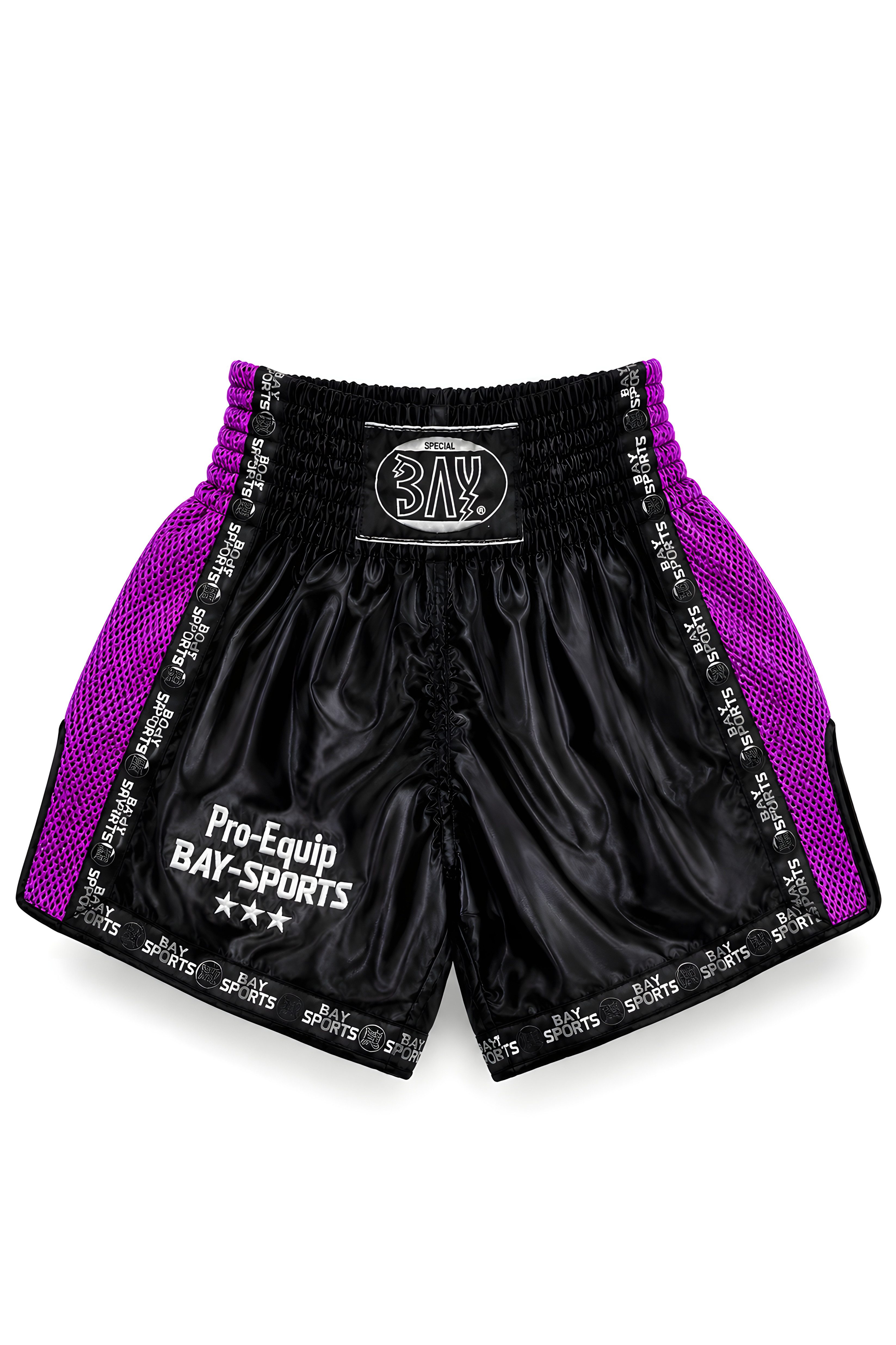 BAY-Sports Sporthose Thaiboxhose lila violett Thaiboxen Hose Shorts Muay Thai Thaiboxshorts (Stück) Mesheinsätze u. Veredelungen, Pur Pur, Kinder und Erwachsene XXS - XXL