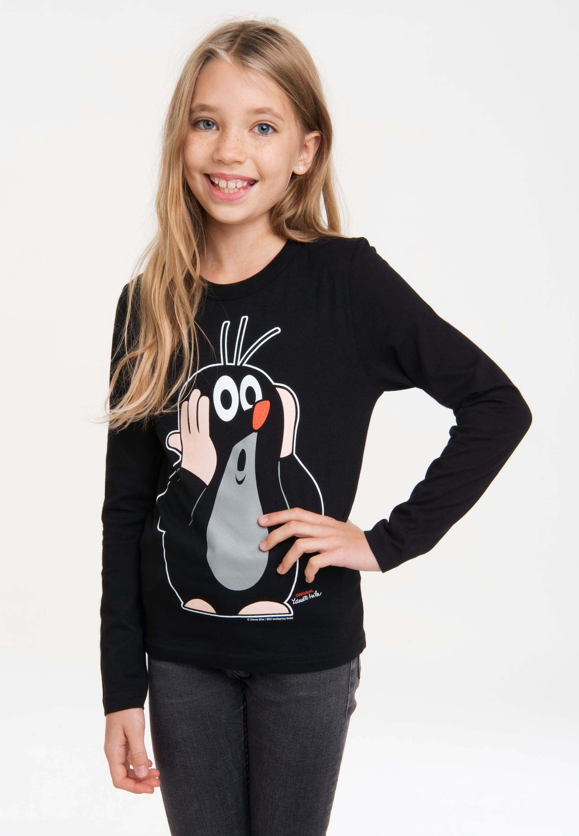 LOGOSHIRT Langarmshirt Der Print Maulwurf lizenziertem mit kleine