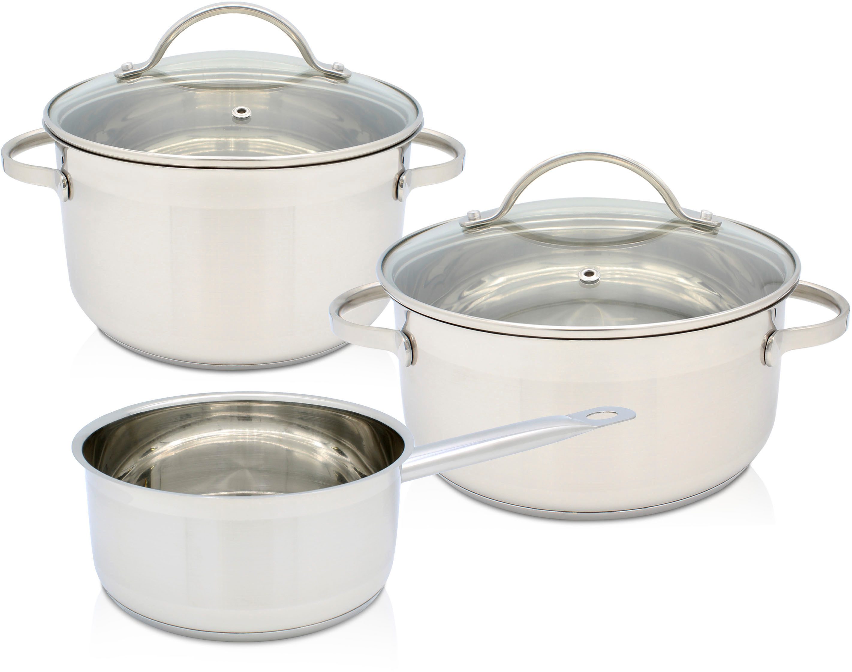 Krüger Topf-Set Ohio, Edelstahl (Set, 5-tlg., 1x Bratentopf Ø 20 cm, 1x Fleischtopf Ø 16 cm, 1x Stieltopf Ø 16 cm), für Induktions-Kochfelder geeignet