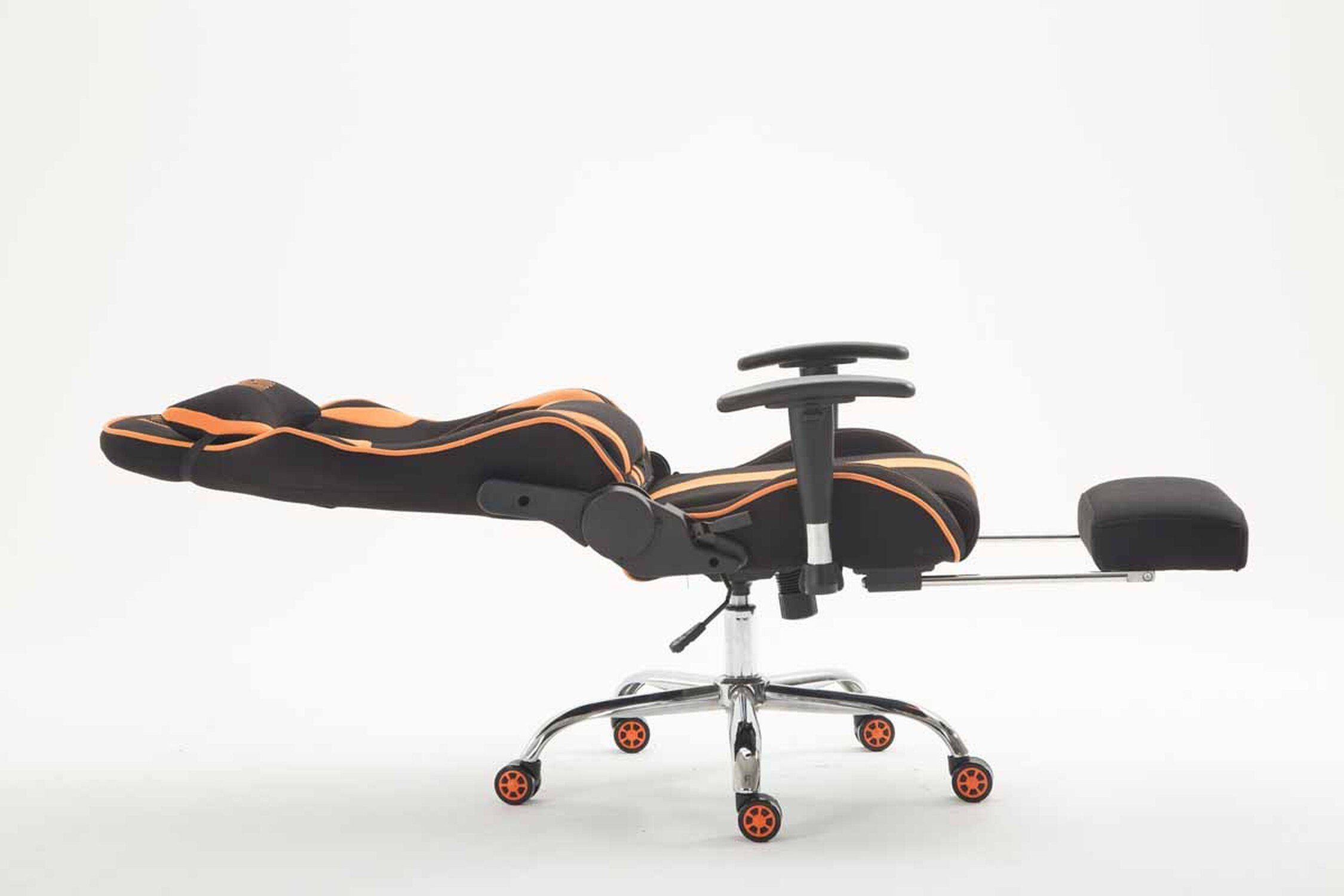 TPFLiving Gaming-Stuhl Limitless mit bequemer Metall und Racingstuhl, höhenverstellbar Rückenlehne Chefsessel), Sitzfläche: chrom Stoff - schwarz/orange drehbar Drehstuhl, Gamingstuhl, - (Schreibtischstuhl, Gestell: 360°