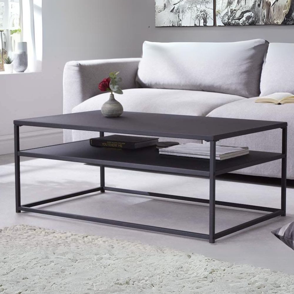 LebensWohnArt Couchtisch Eleganter Couchtisch mit Ablage ACERO 100cm schwarz Metall