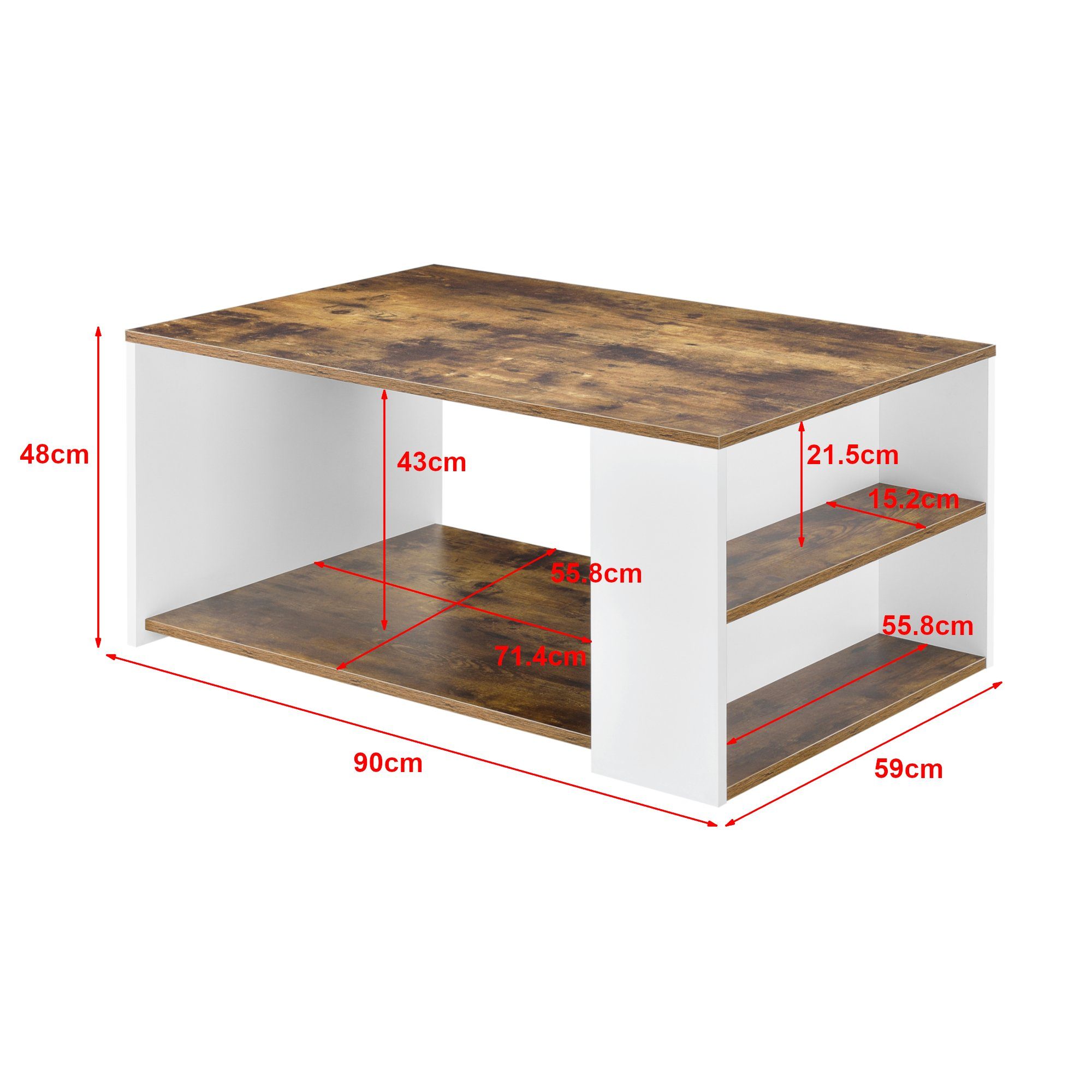 »Filipstad« Holzfarben x holzfarben / Wohnzimmertisch x 90 48 Weiß Couchtisch, 59 weiß - cm, en.casa