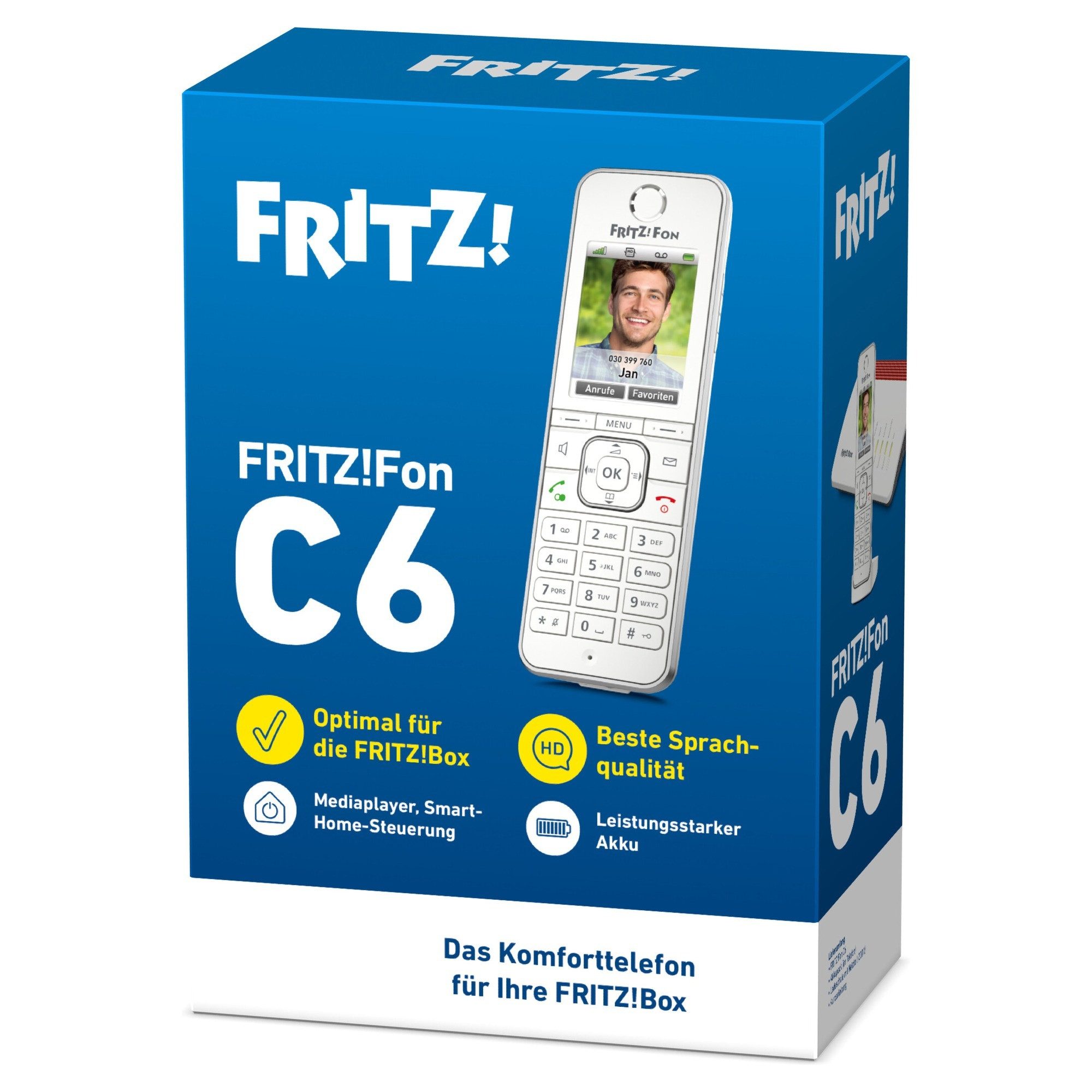 Fritz! FRITZ!Fon C6 weiß Schnurloses DECT-Telefon (Mobilteile: 1, GAP, DECT, HD-Telefonie, 2,2" Farbdisplay, Smart Home, Headset, DECT Eco) – Bild 5 von 5
