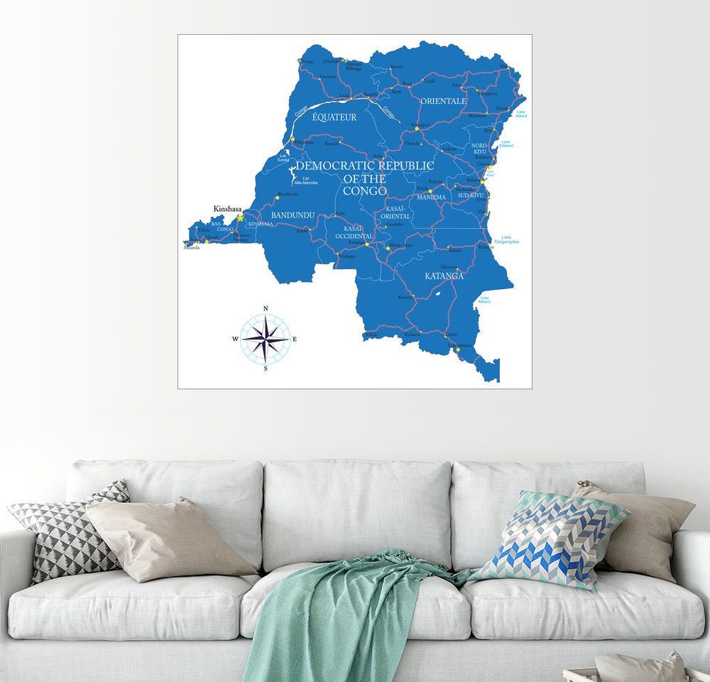 Posterlounge Wandbild, Karte Demokratische Republik Kongo ...