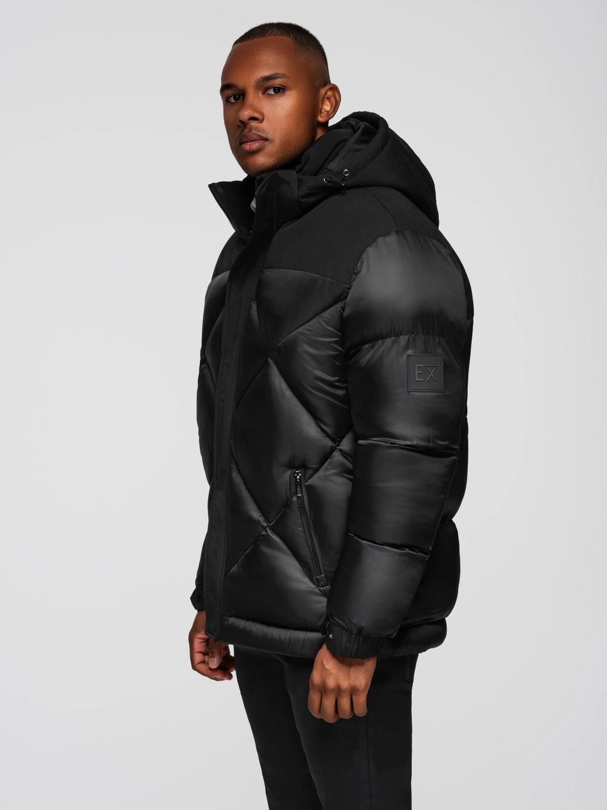 OMBRE Winterjacke Herrenjacke mit Kapuze und geometrischer Steppung
