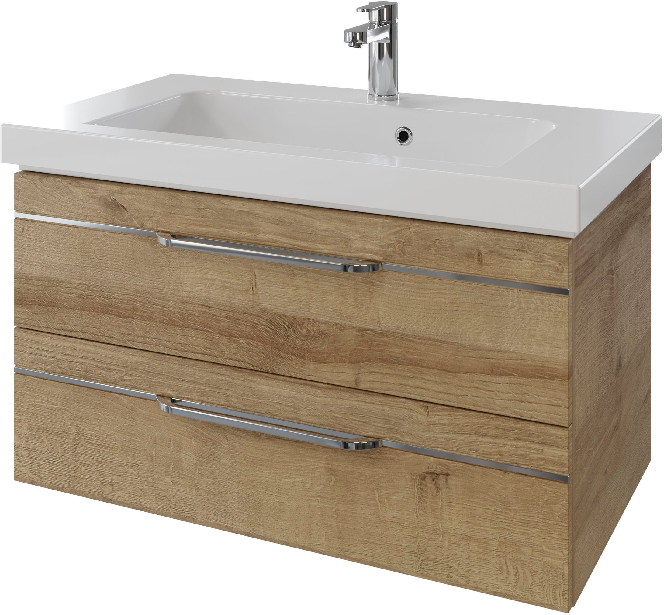 Saphir Waschtisch Serie Balto Mineralmarmor-Waschtisch mit Unterschrank, 92 cm breit (2-St), Waschplatz mit 2 Schubladen, Badschrank in verschiedenen Ausführungen