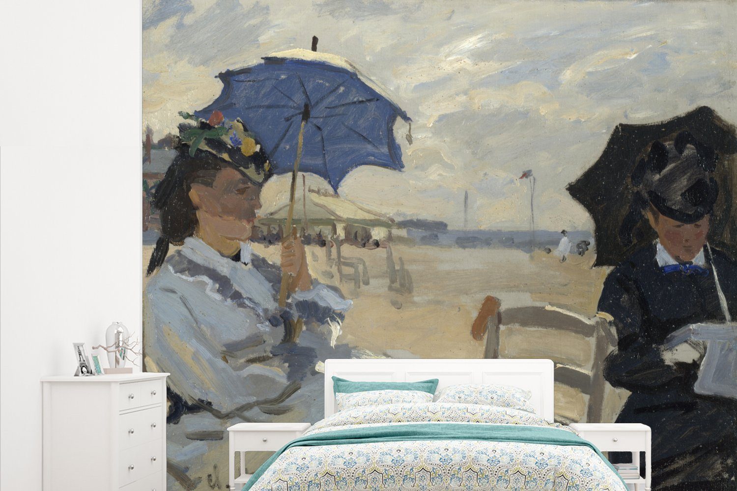 MuchoWow Fototapete Der Strand von Trouville - das Gemälde von Claude Monet, Matt, bedruckt, (5 St), Vliestapete für Wohnzimmer Schlafzimmer Küche, Fototapete