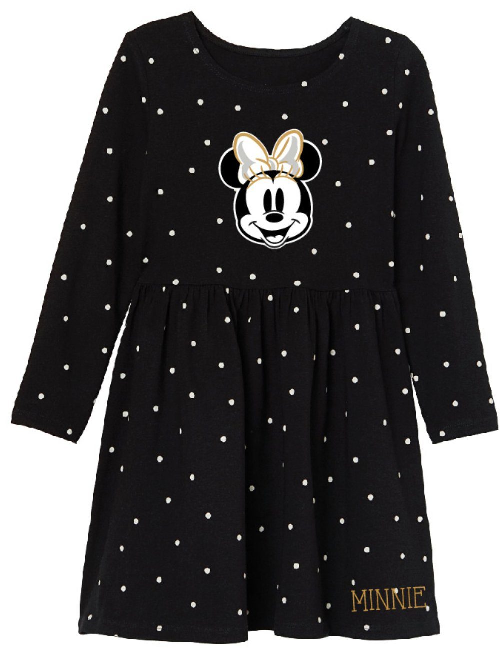 Kinder Kids (Gr. 92 -146) Disney Minnie Mouse Sommerkleid Minnie Mädchen Kleid - Schwarz Golden Gr. 104 bis 134, 100% Baumwolle