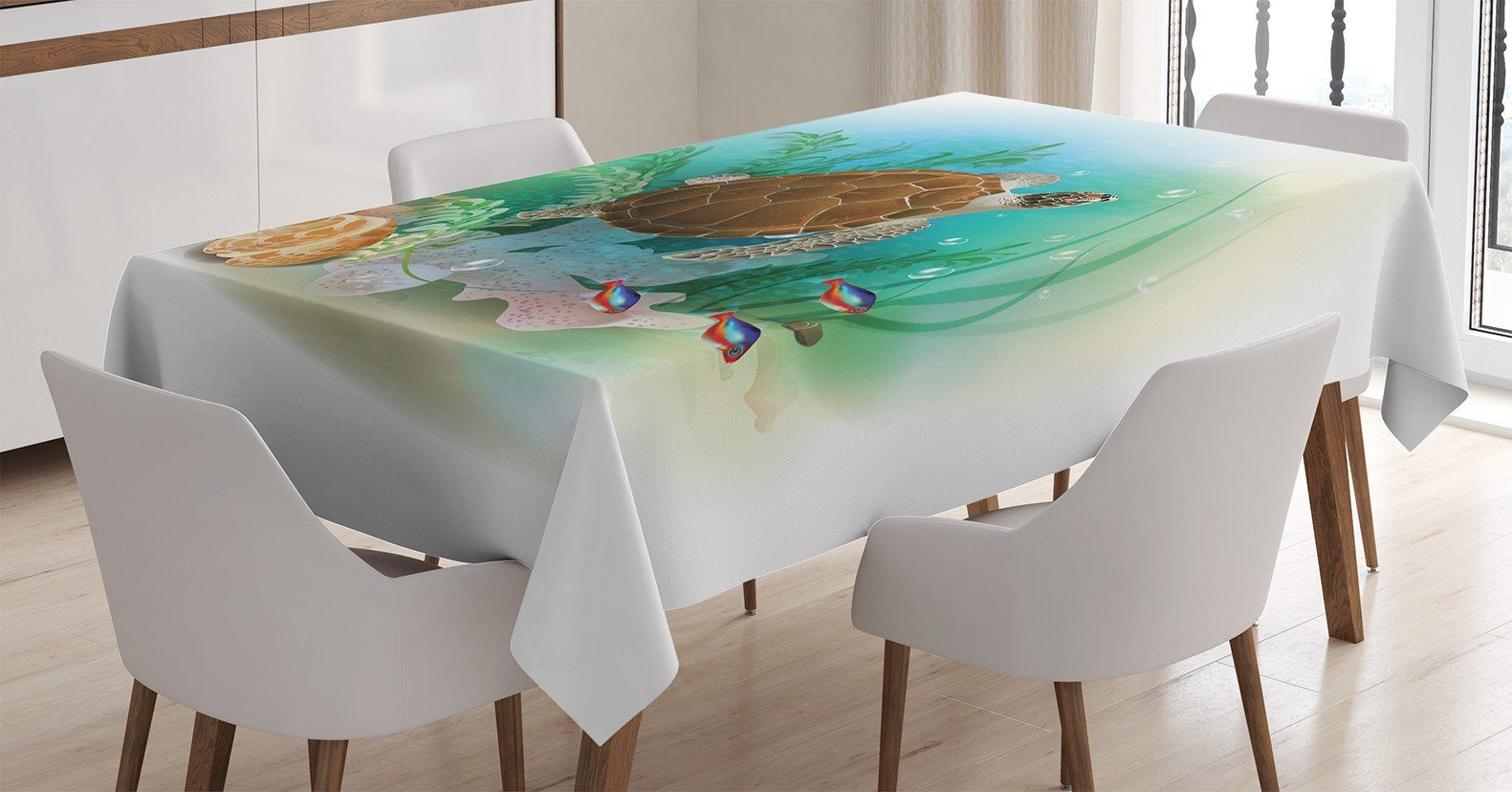 Abakuhaus Tischdecke Farbfest Waschbar Für den Außen Bereich geeignet Klare Farben, Ozean Meeresschildkröten Unterwasser