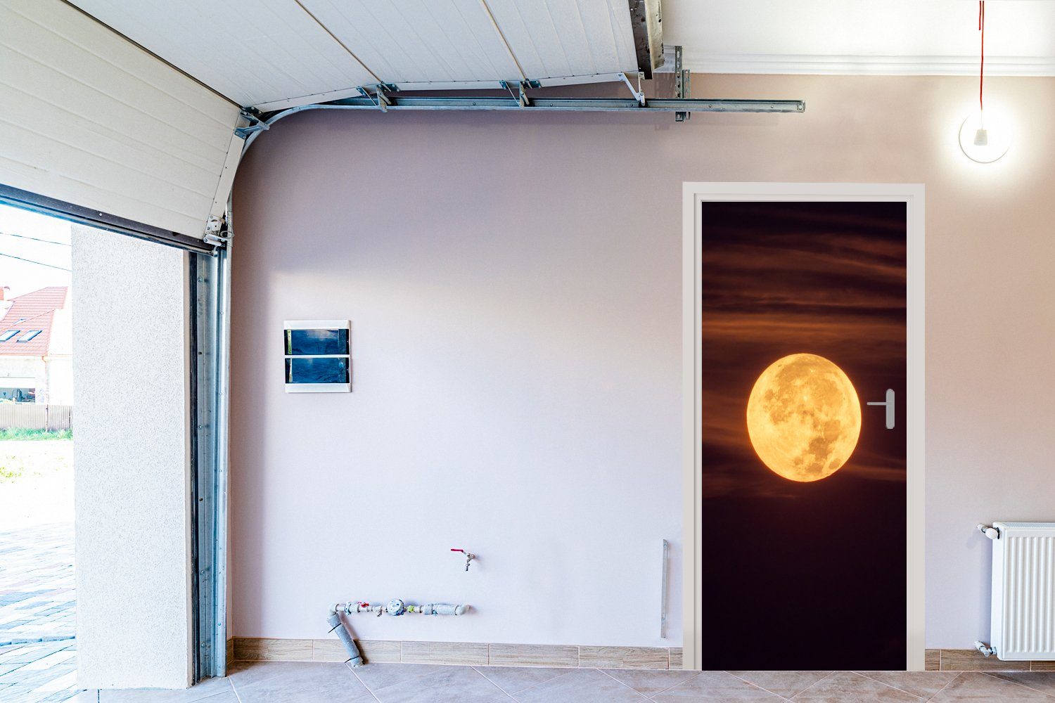 MuchoWow Türtapete Mond 75x205 (1 Fototapete Matt, für - Tür, St), - cm Orange Nacht, bedruckt, Türaufkleber