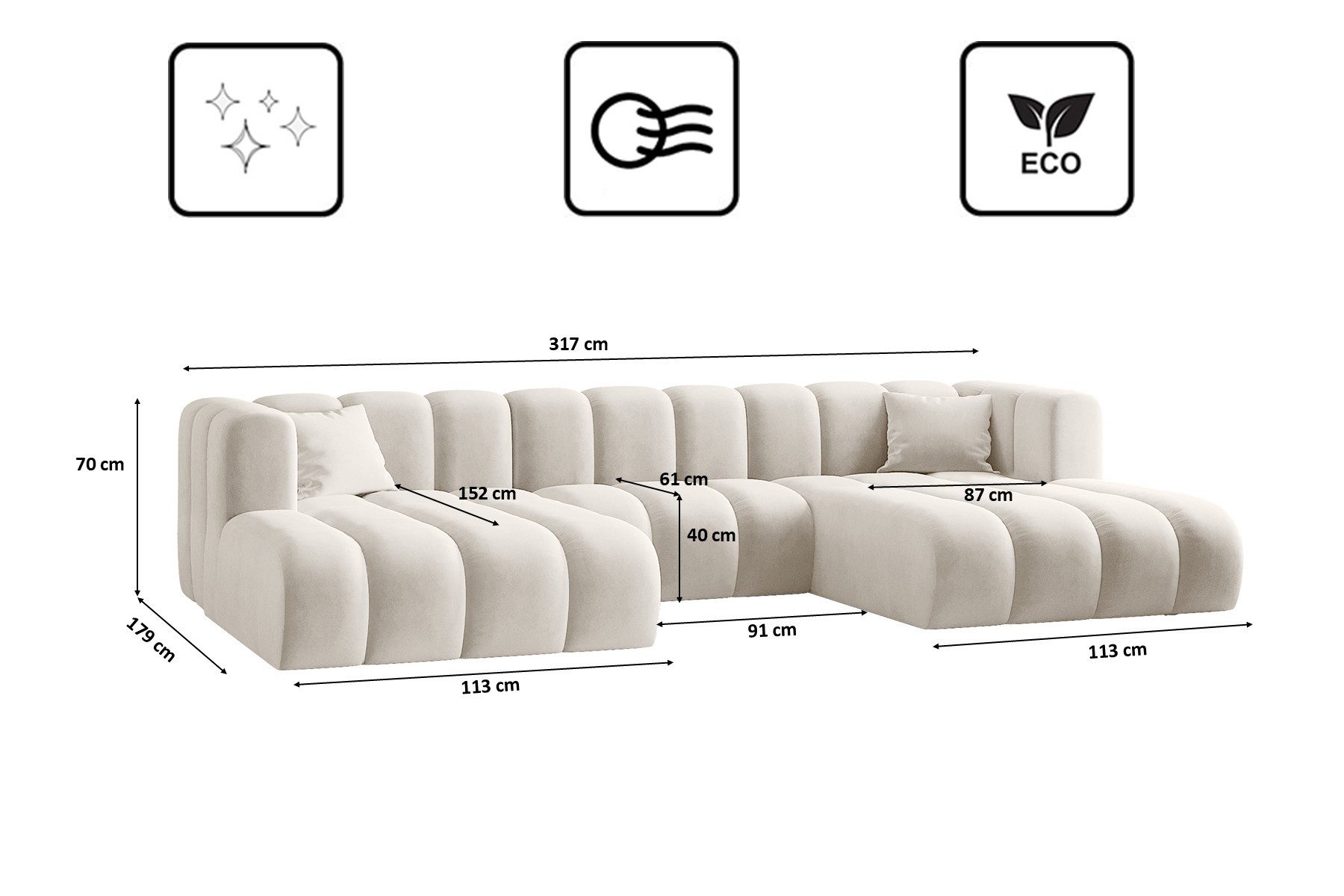 Kaiser Möbel Ecksofa U-from, Sofa Grand modular stoff Salvador und Haga, Zwei Arten von Stoffen, große Auswahl an Farben, praktisch, bequem