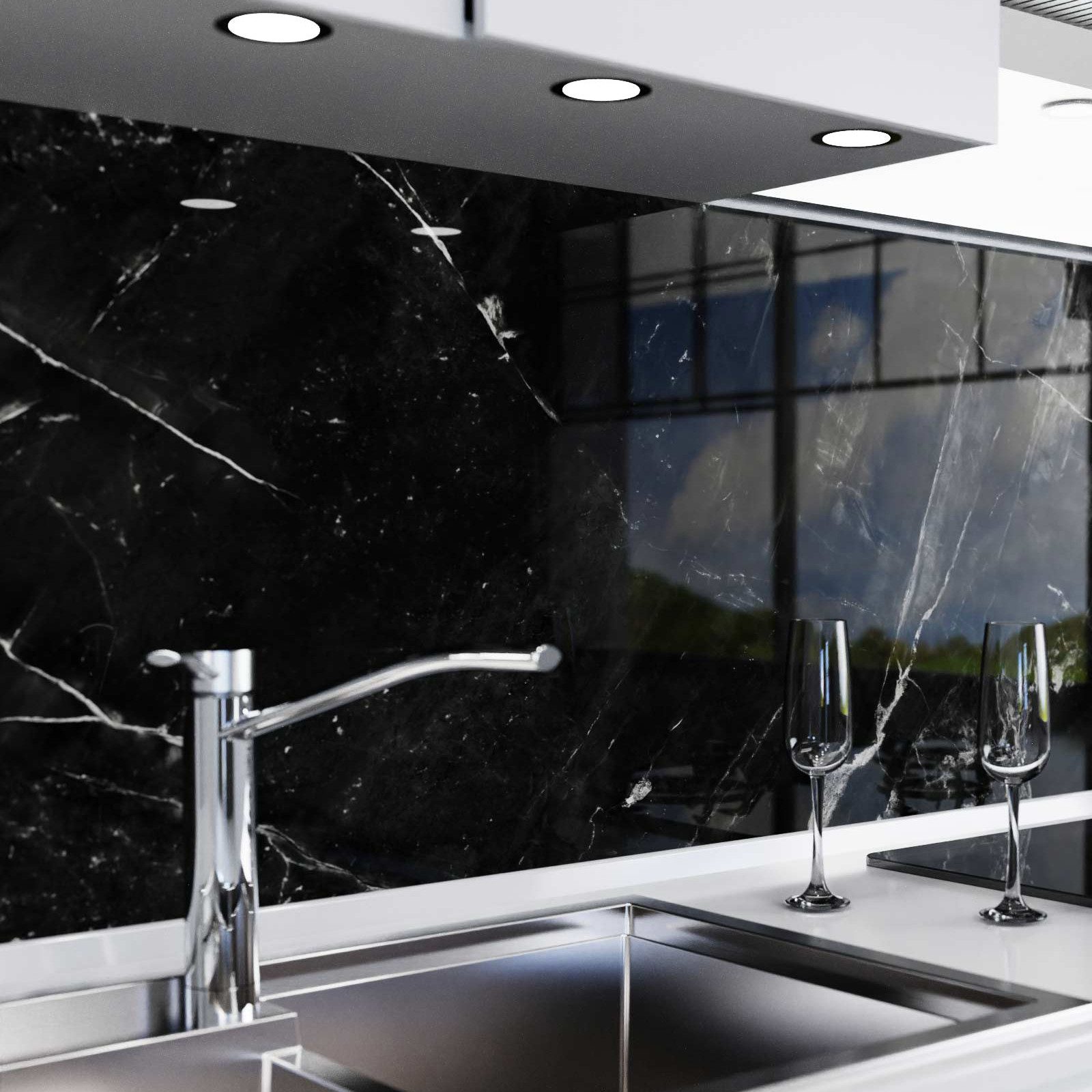 danario Küchenrückwand Folie selbstklebend, Glasoptik, Spritzschutz Küche, versteift & robust