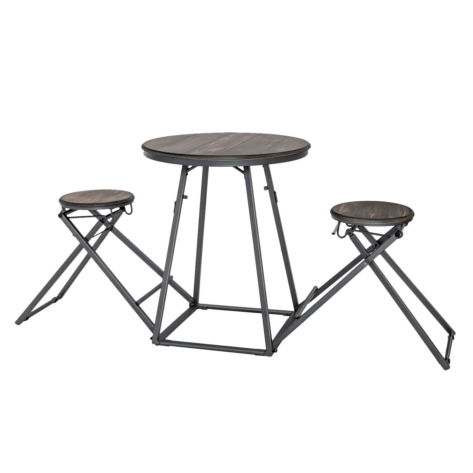 COSTWAY Essgruppe Esstisch mit 2 Barhockern, 2 Personen, klappbar, Metall