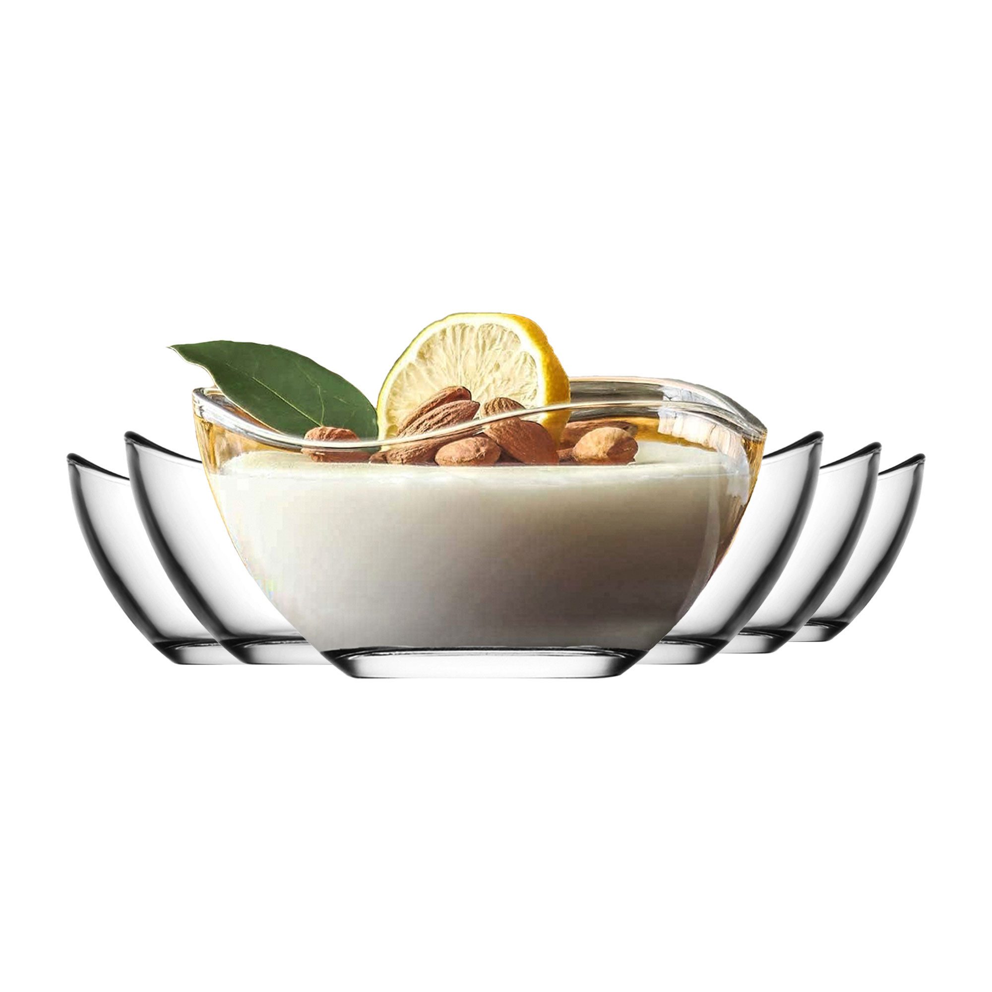 LAV Dessertschale Vira Glasschalen - 215 ml (7 1/4 oz), 6er Set, Glas, (6er-Set, 6-tlg), Geschwungene Form, ideal für Desserts, Snacks, Dips