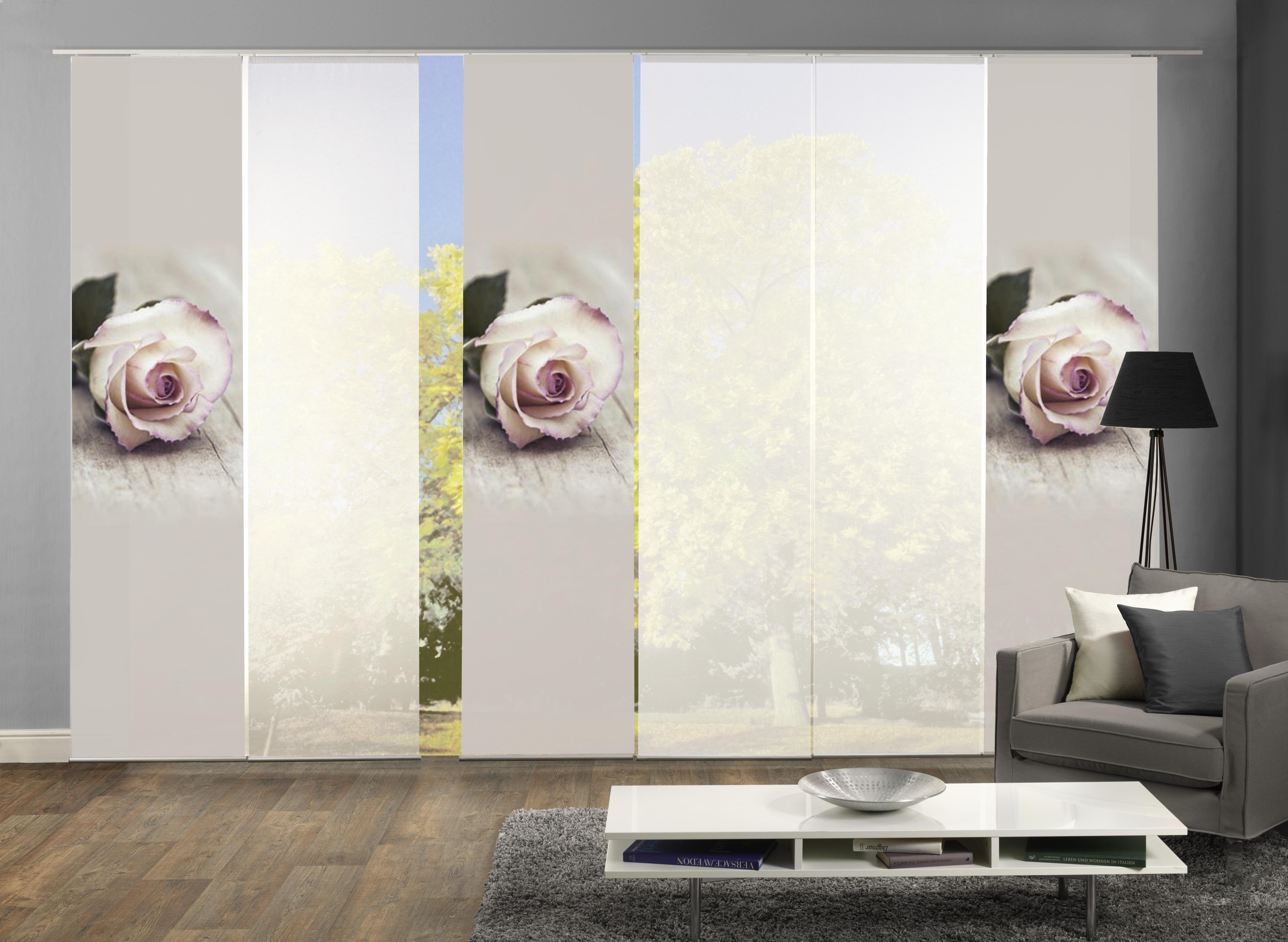 HOME WOHNIDEEN Schiebegardine ROSIES (6 St), Klettband, halbtransparent, HxB: 245x60, inkl. Befestigungszubehör