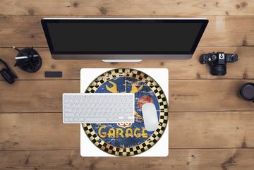 MuchoWow Gaming Mauspad Mancave - Garage - Vintage - Route 66 (1-St), Mousepad mit Rutschfester Unterseite, Gaming, 40x40 cm, XXL, Großes
