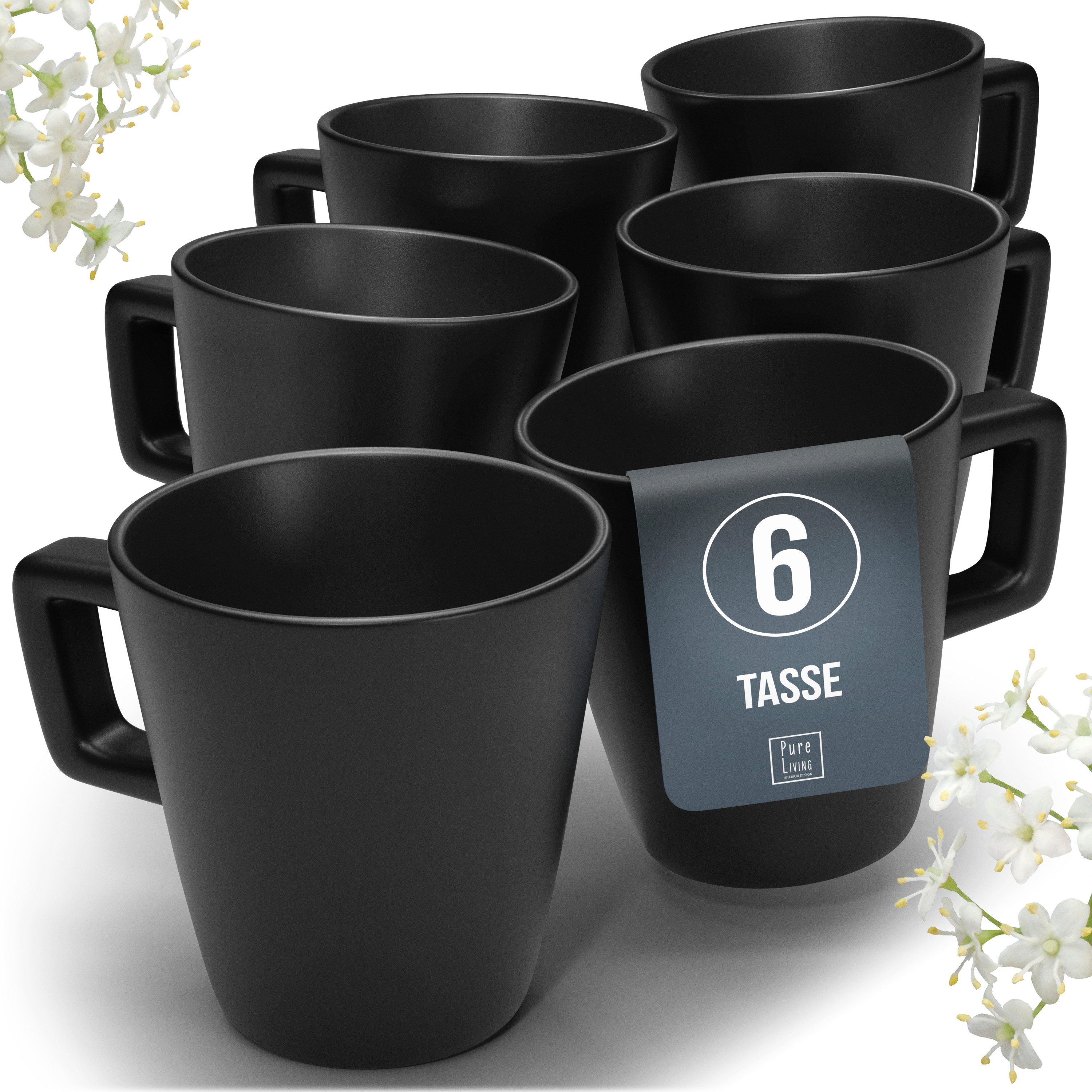 PURE LIVING INTERIOR DESIGN Geschirr-Set Manhattan Becher, 6er-Set, 290 ml, Schwarz, Steingut (6-tlg), 6 Personen, Steingut