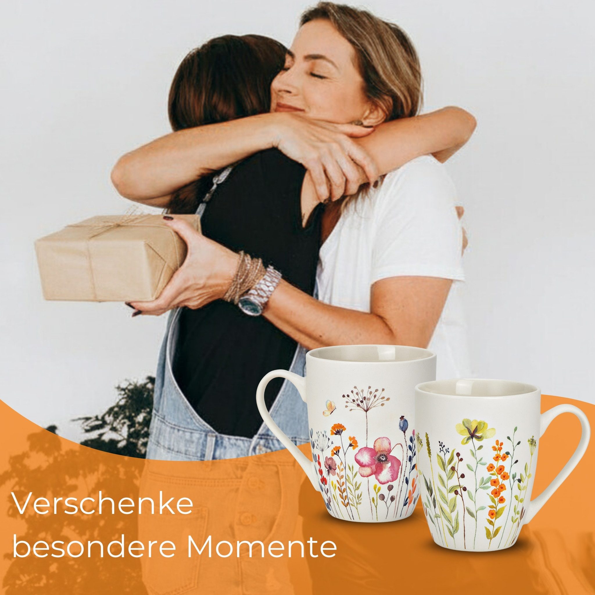 matches21 HOME & HOBBY Tasse Kaffeetassen Blumen Dekor, 4er Set Kaffeetasse Weiß, 4-tlg., Porzellan, Frühstückstasse 275 ml mit Floralem Design – Bild 5 von 5