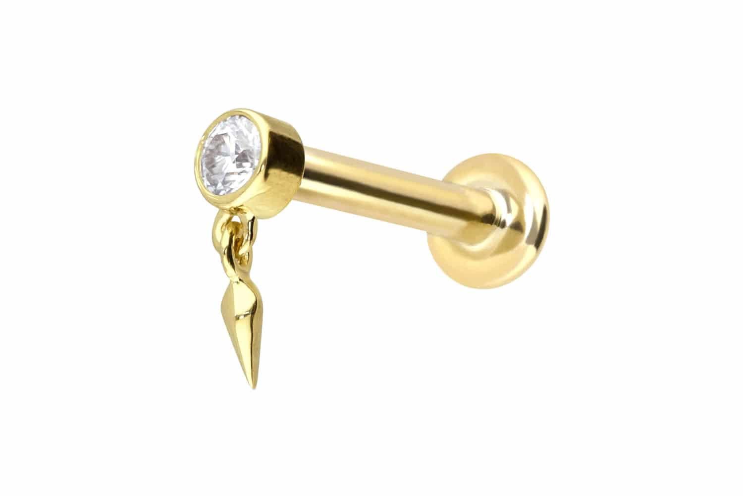 Piercing-Set 14 Karat Gold Labret mit Push Fit MOISSANIT + SPITZE